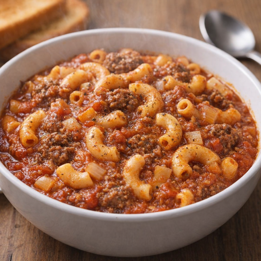 Bowl of slumgullion served for dinner