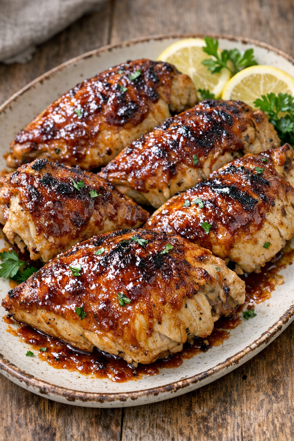 Broiled chicken with browned skin