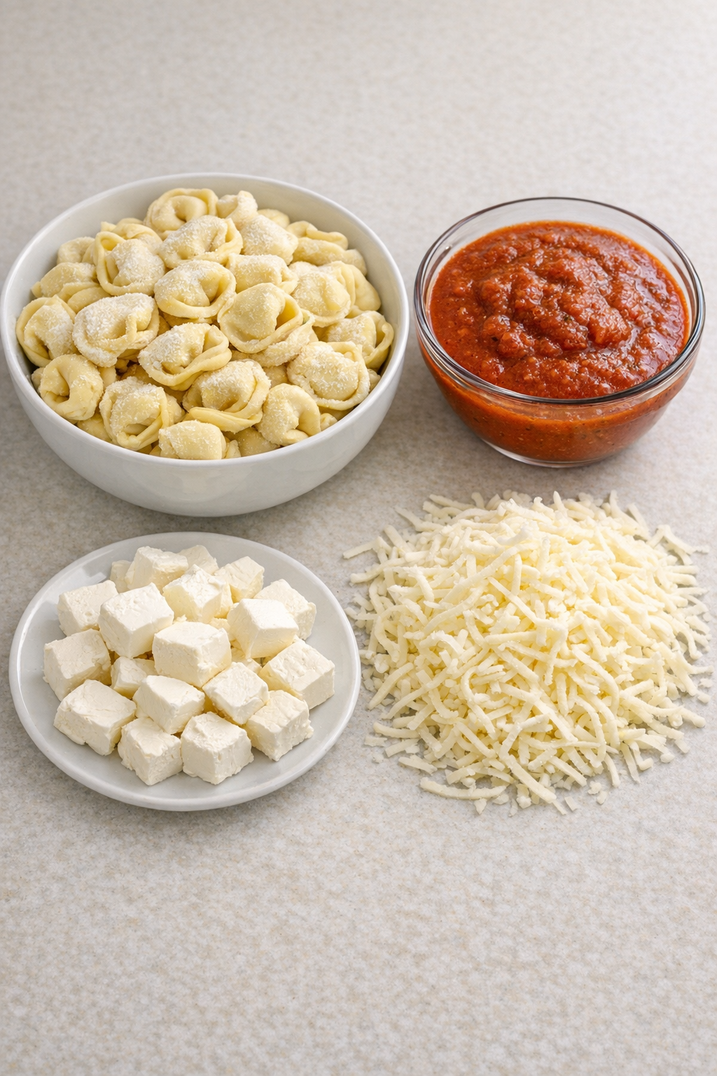 Frozen tortellini, marinara, cream cheese, and mozzarella