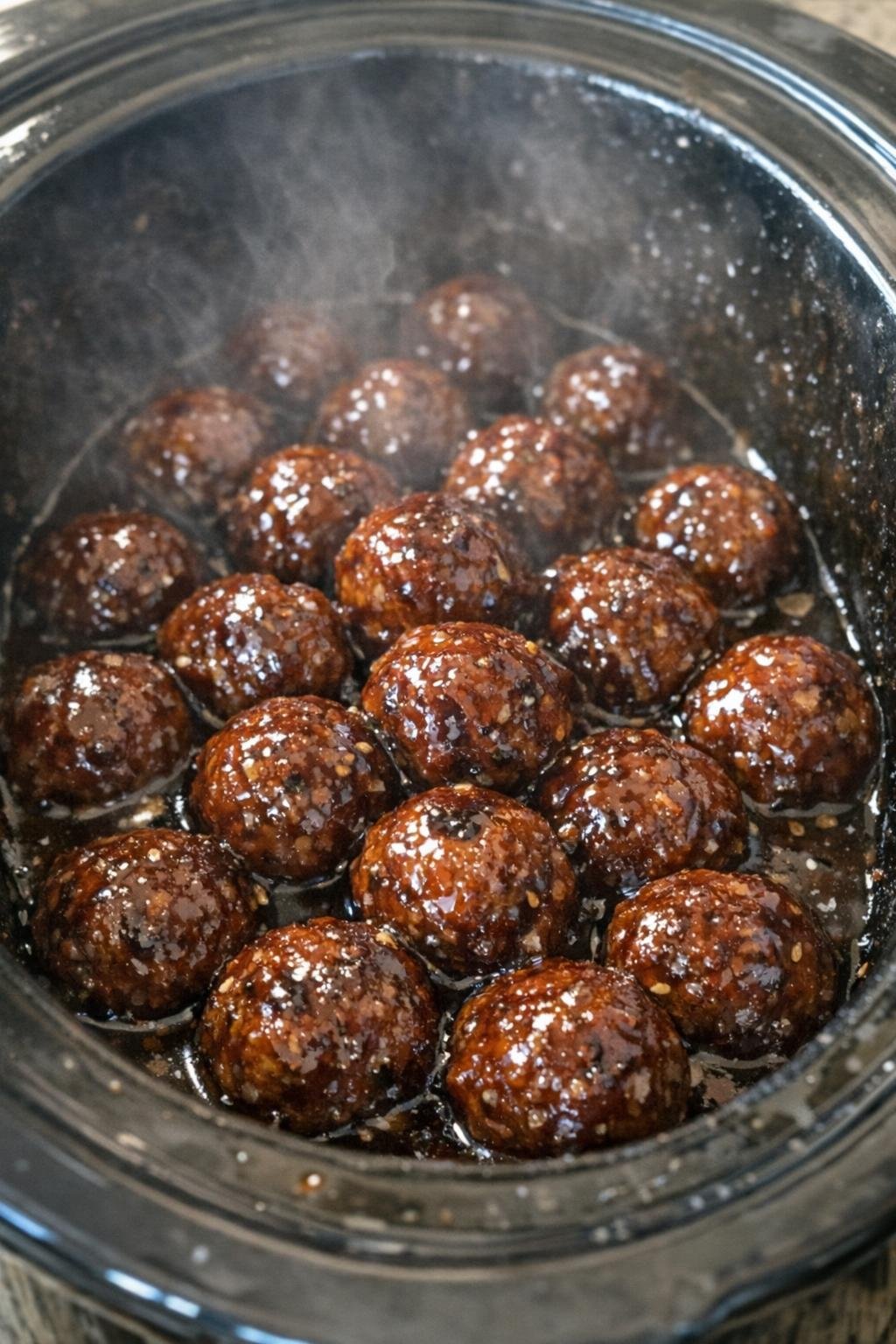 Glazed pork meatballs in a slow cooker