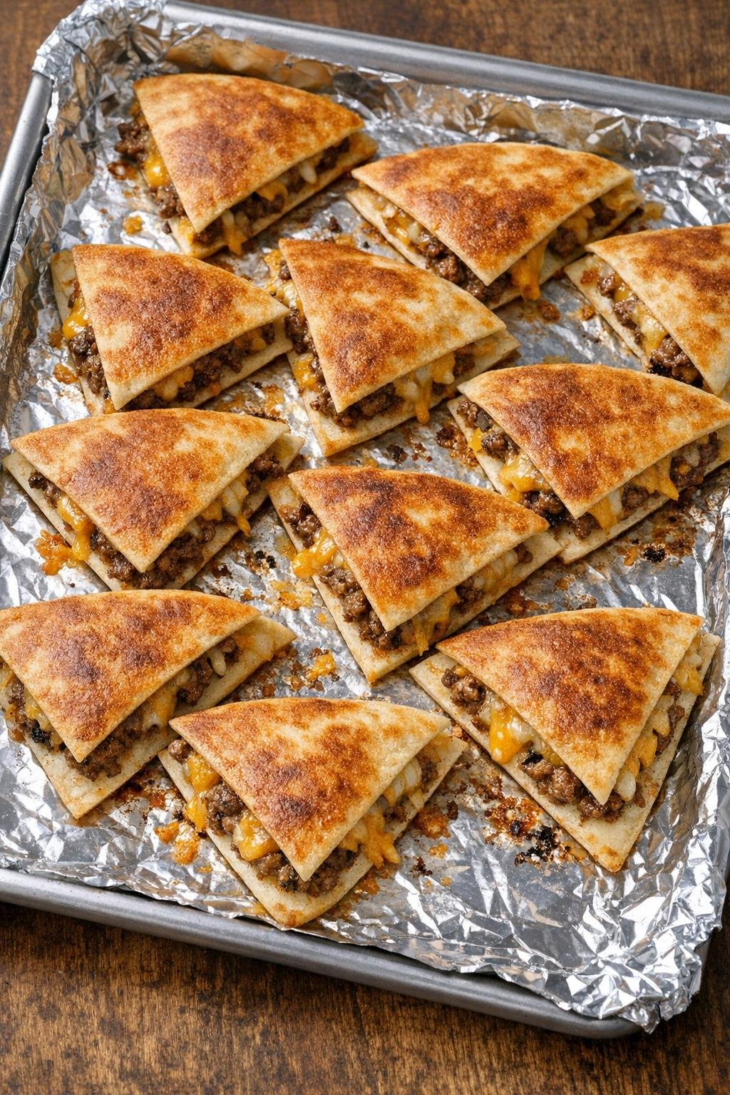 Golden baked quesadillas after flipping