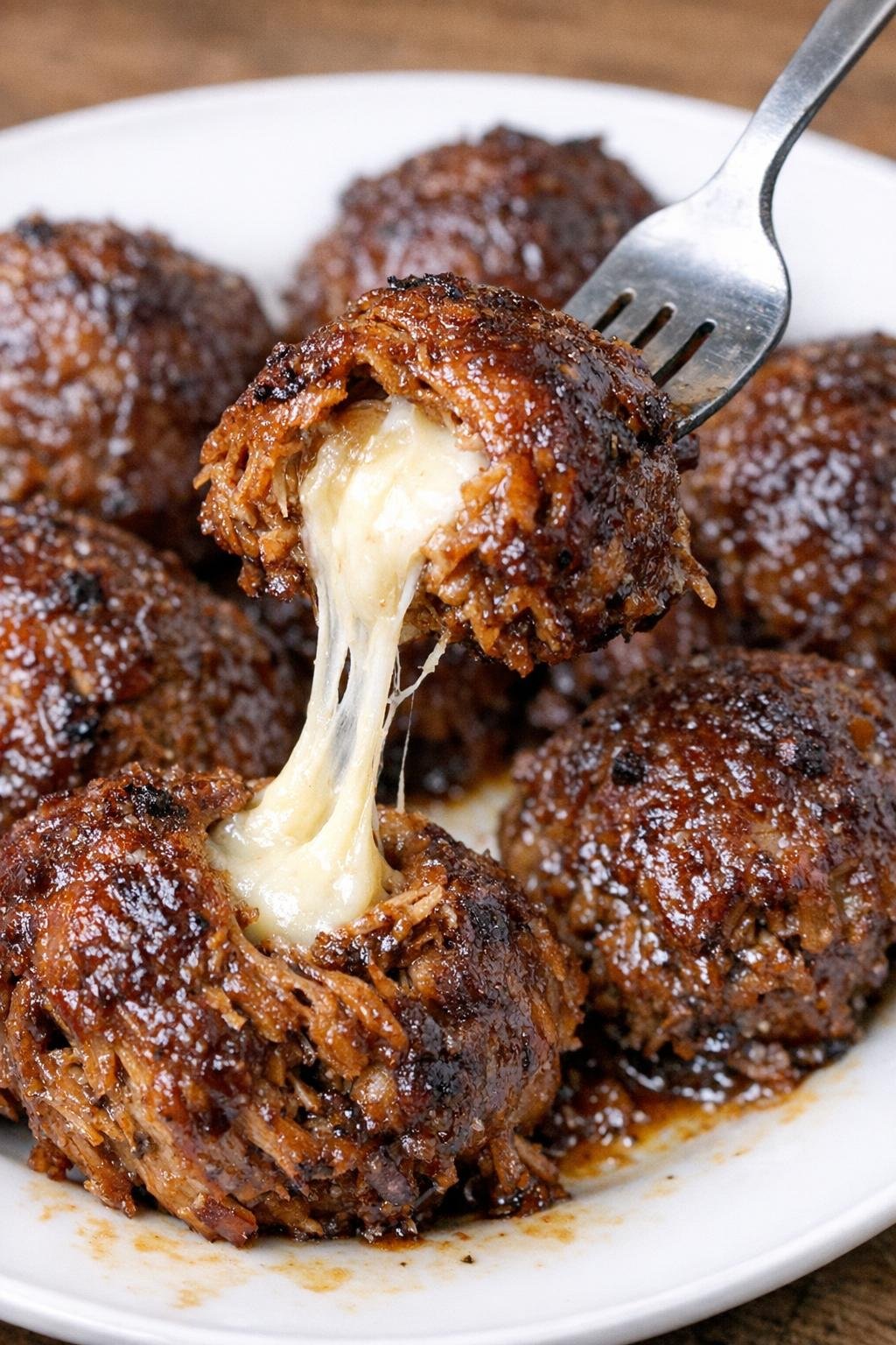 Low carb 4-ingredient pulled pork caldwell bombs on a white plate