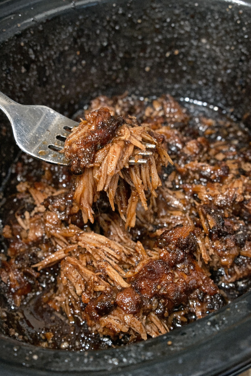 Finished slow cooker glazed shredded protein