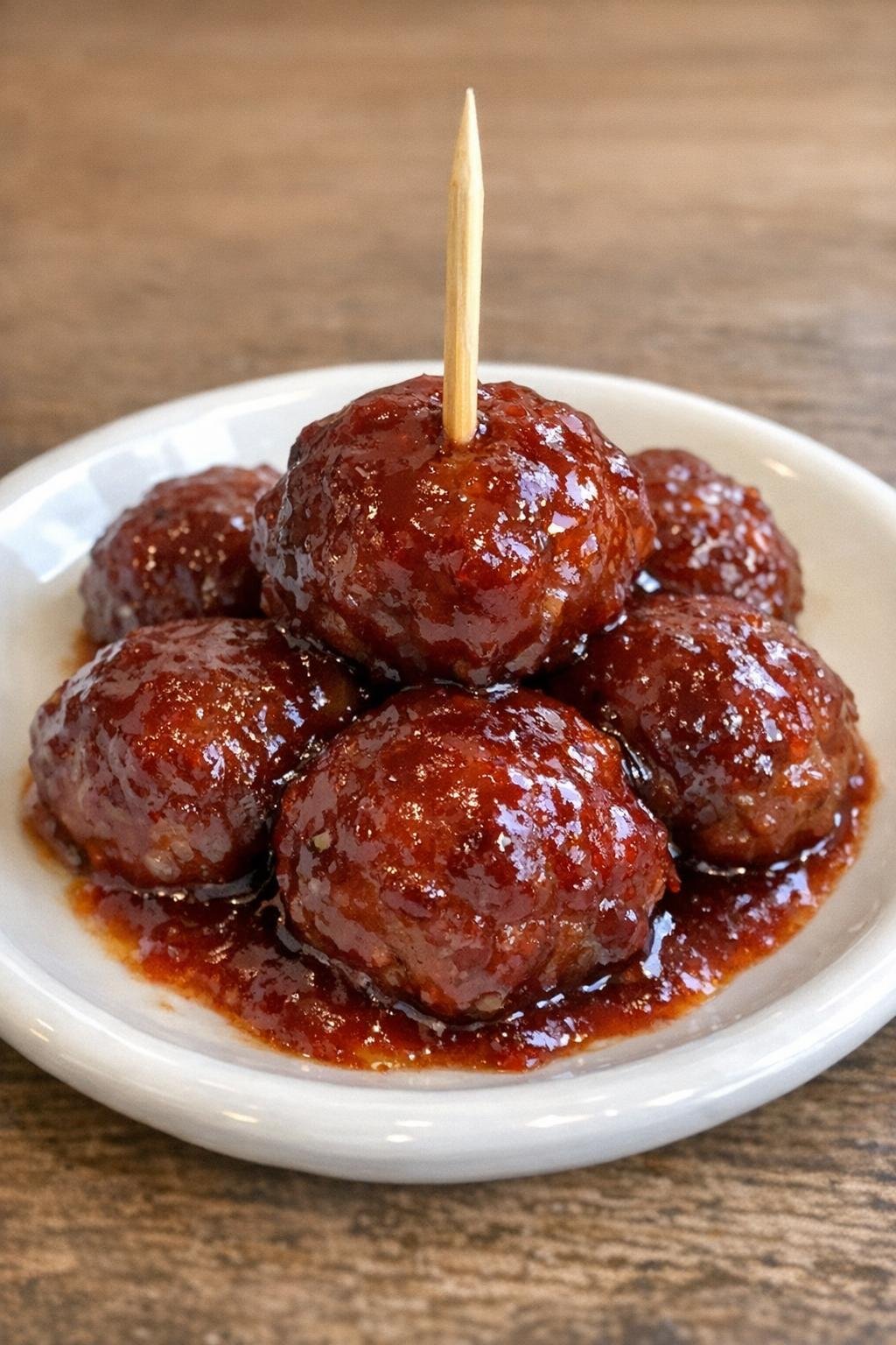 Single serving of cranberry BBQ meatballs on a white plate