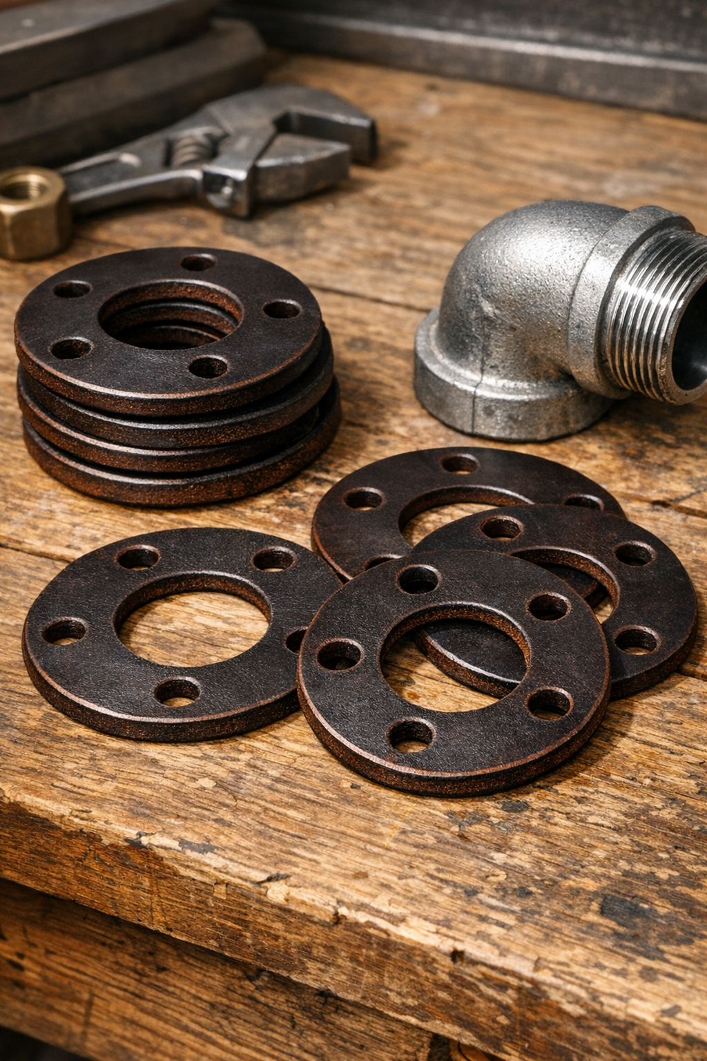 Finished boiled leather plumbing gaskets ready for use