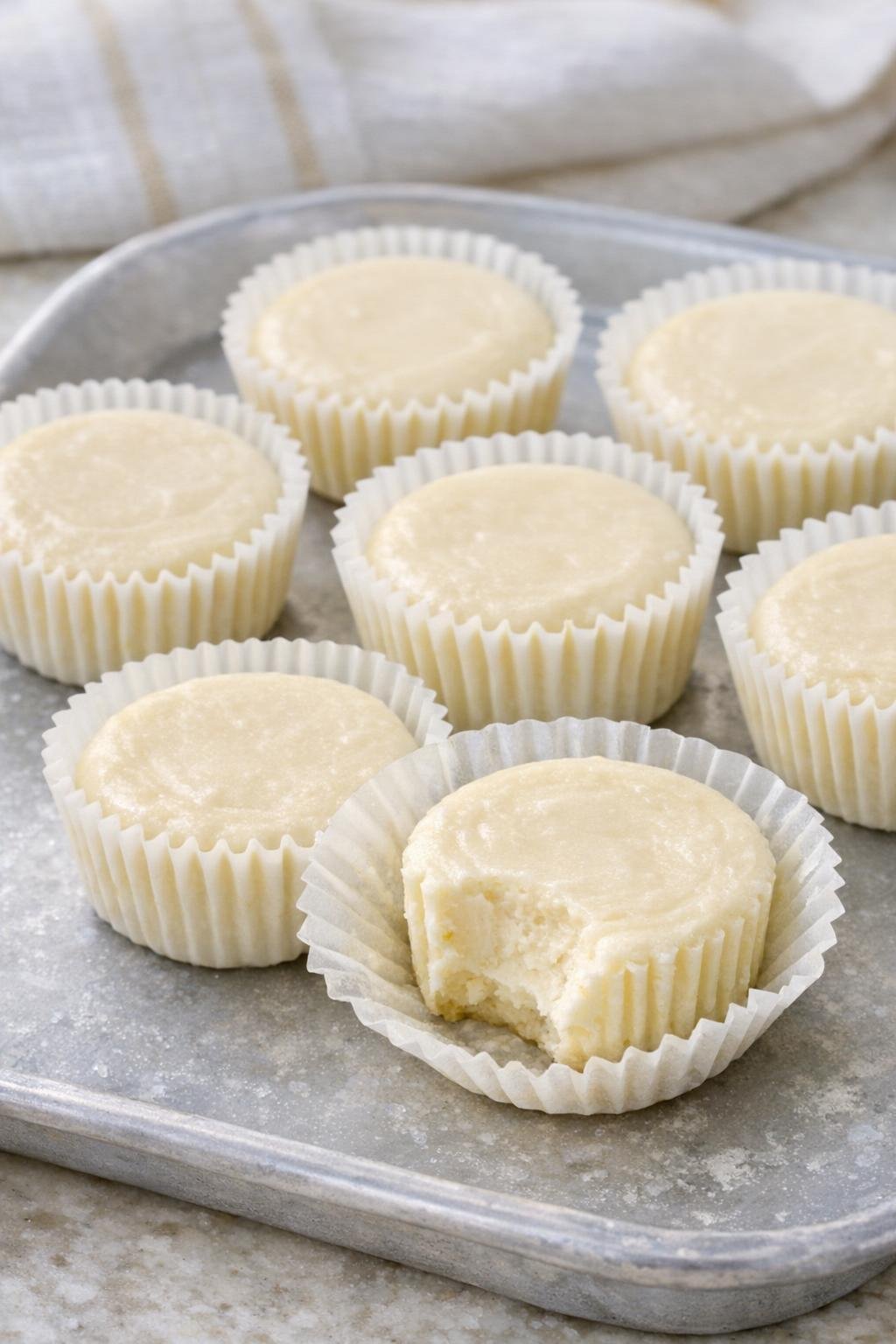 Plated mini cheesecake fat bombs on a chilled serving tray