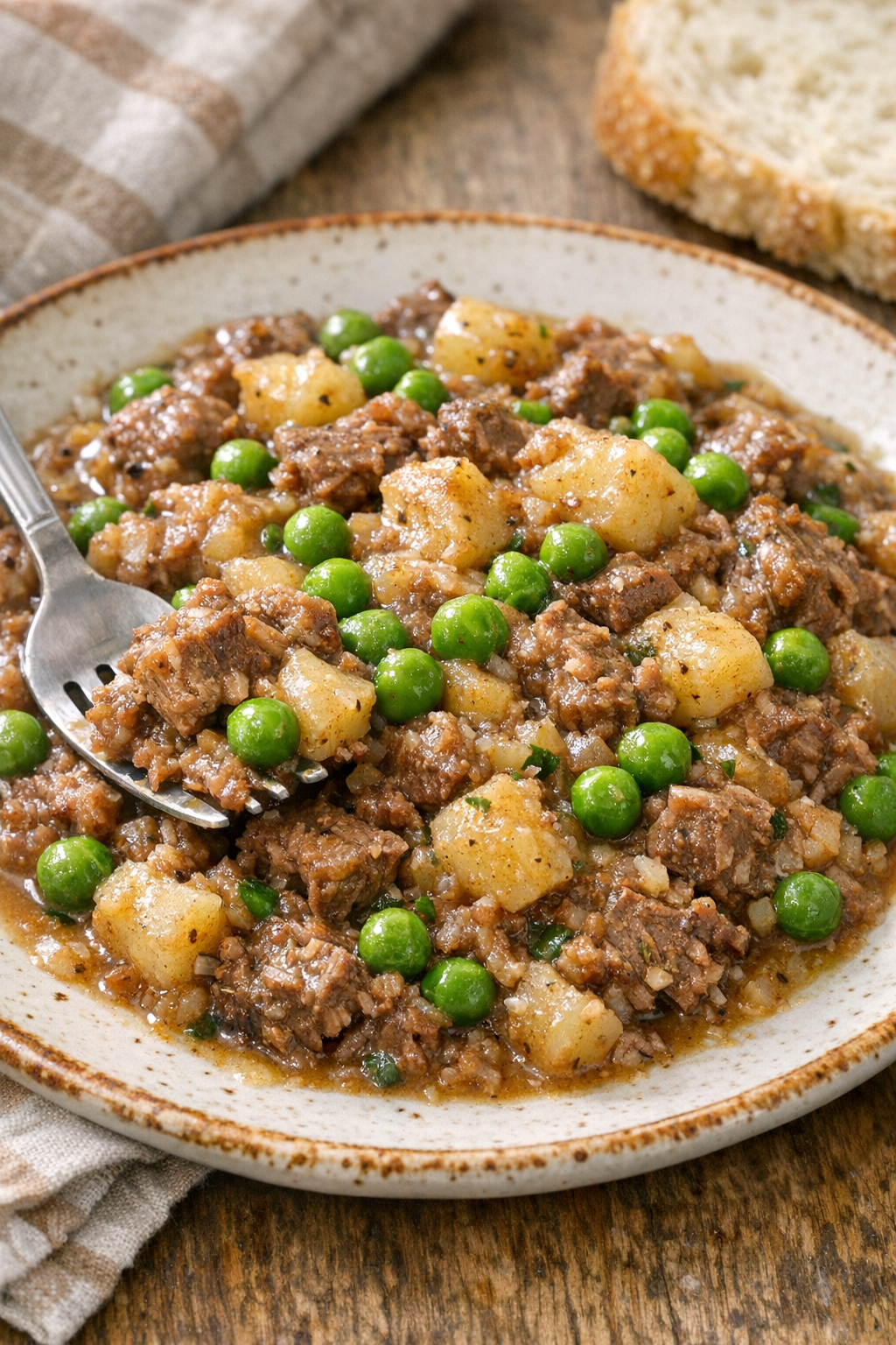 Slow cooker beef variation with peas mixed in