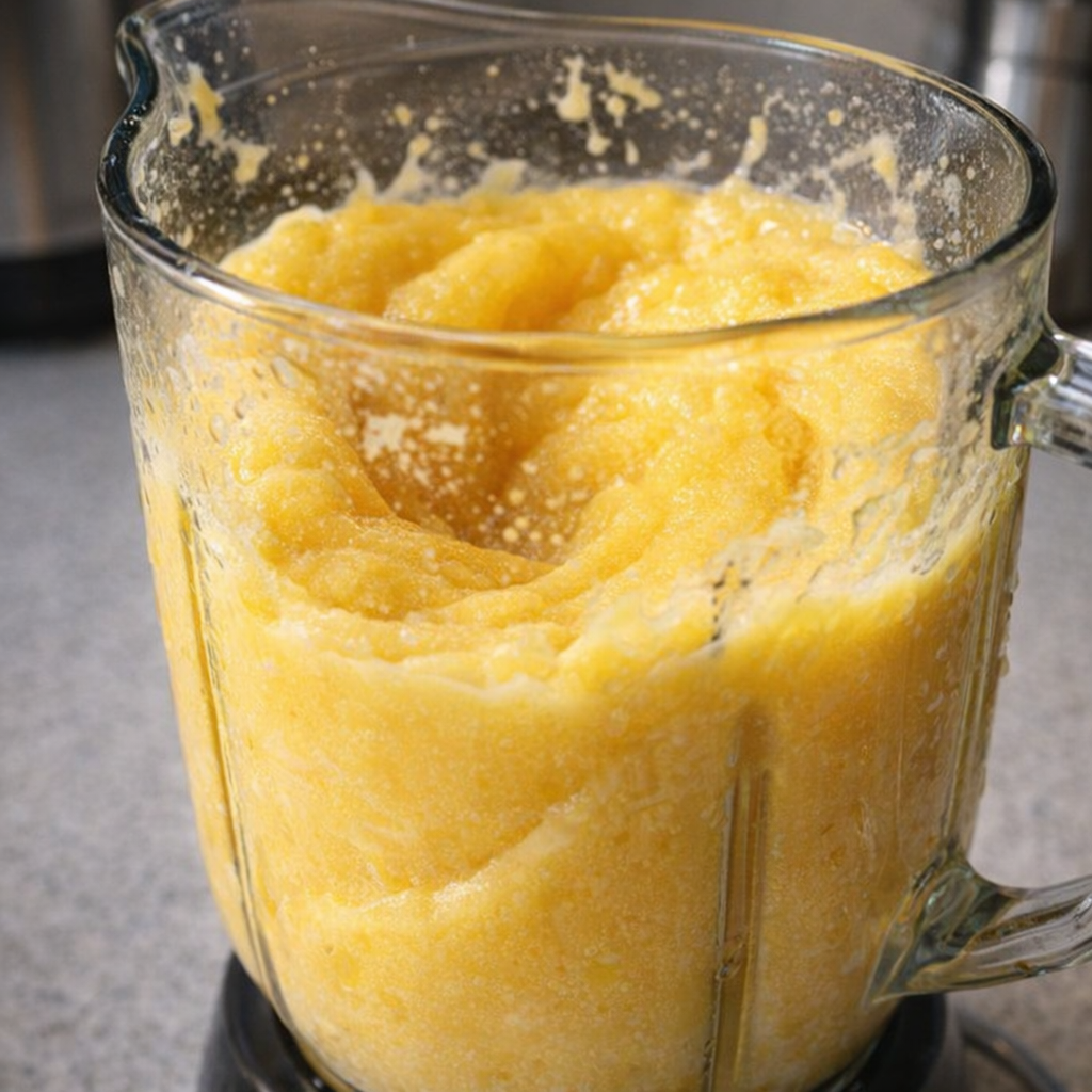 Mango slush blending into a smooth yellow swirl