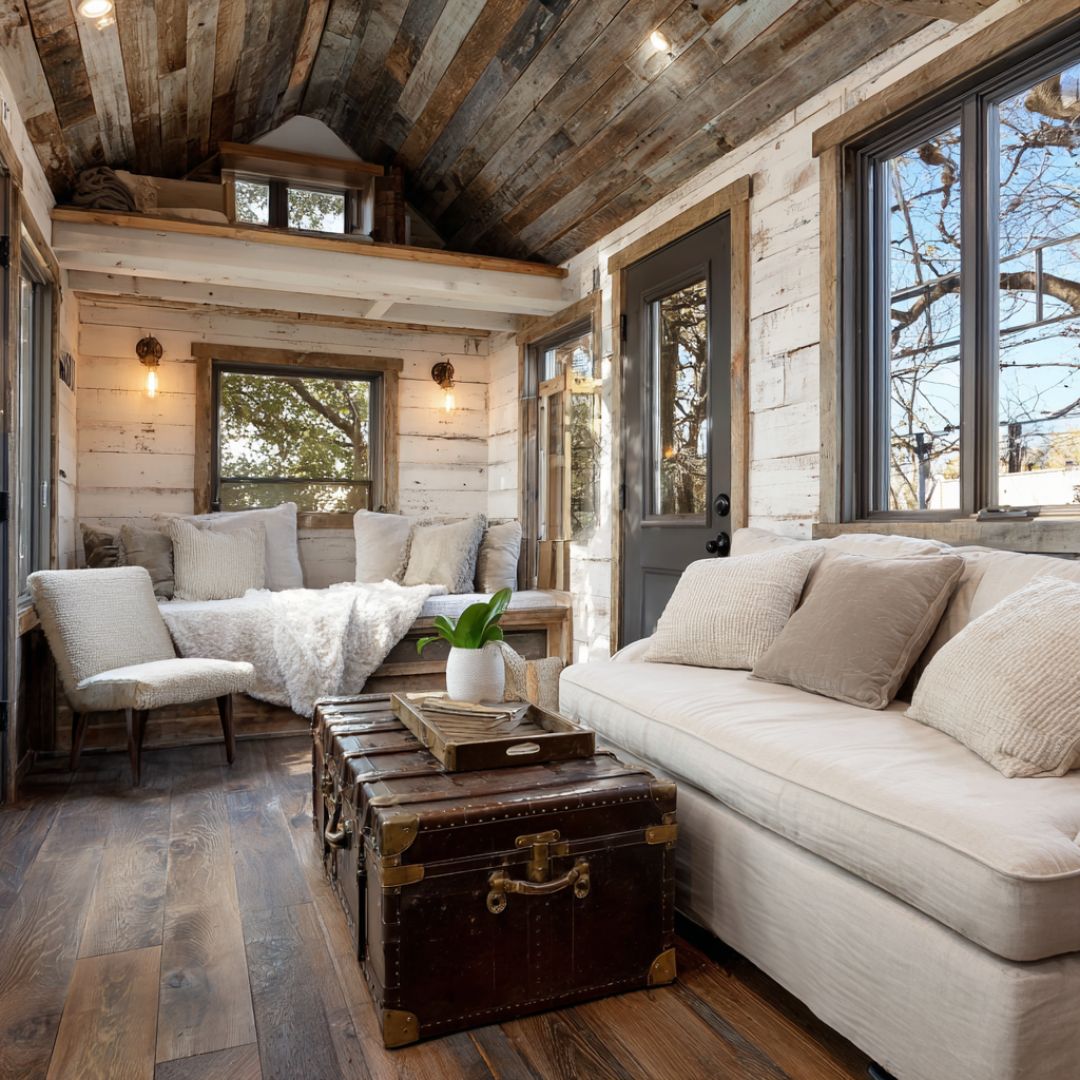 Explore this cozy forest lodge. The interior is a charming revelation ...