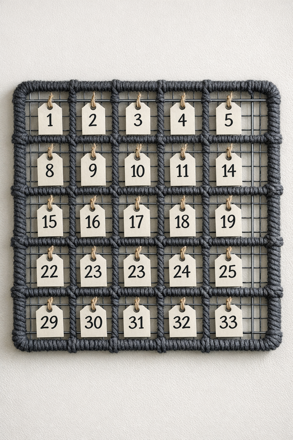 Finished crochet back to school wall calendar made from a cooling rack