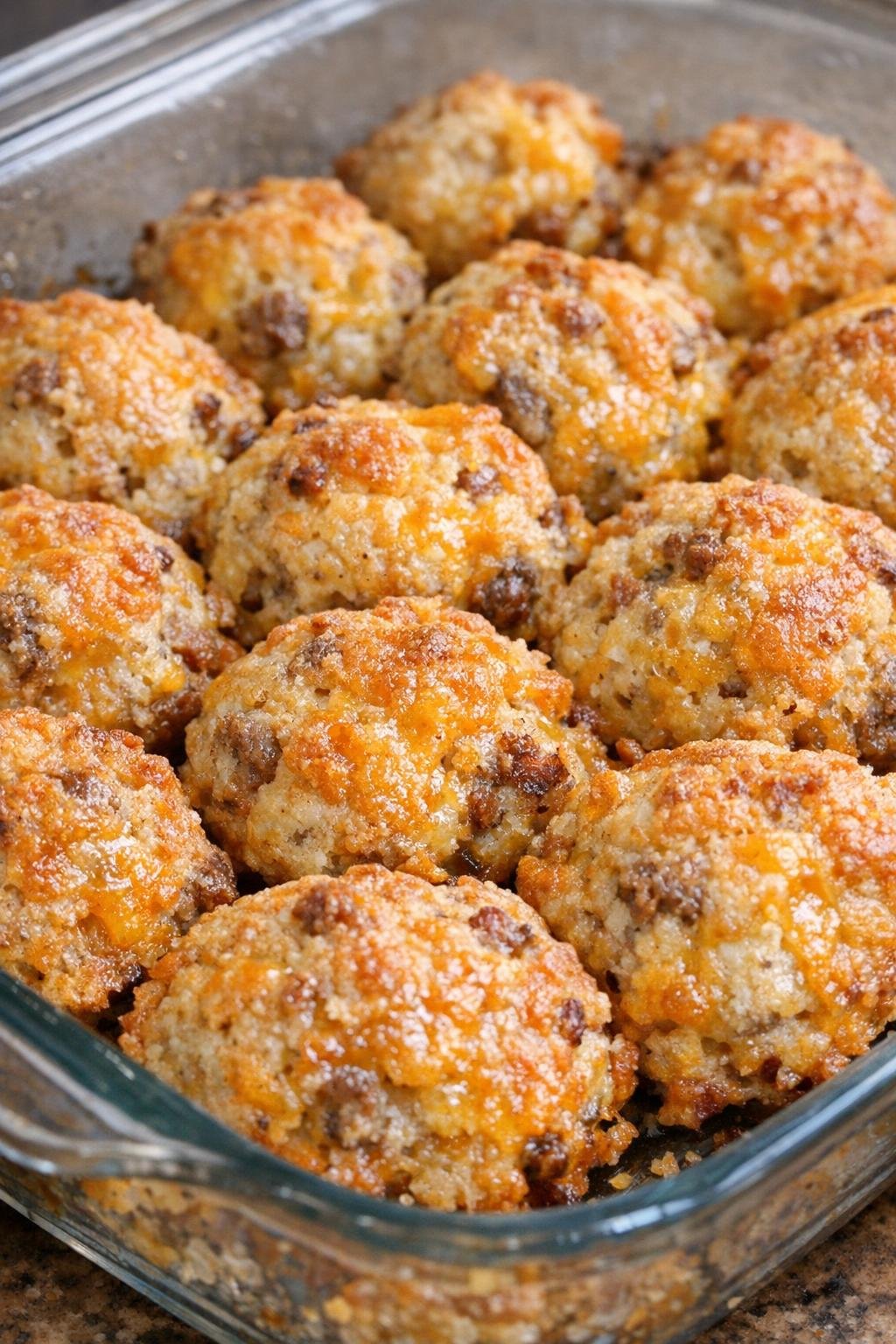 Southern 3-ingredient smoky cheddar bites in a glass casserole dish