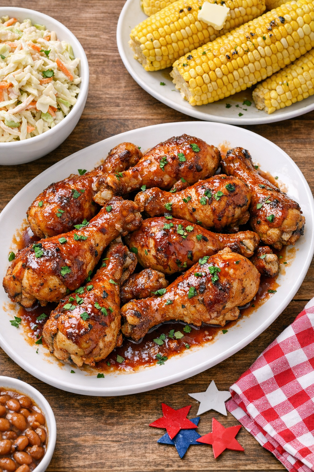 Finished slow cooker chicken drumsticks on a platter