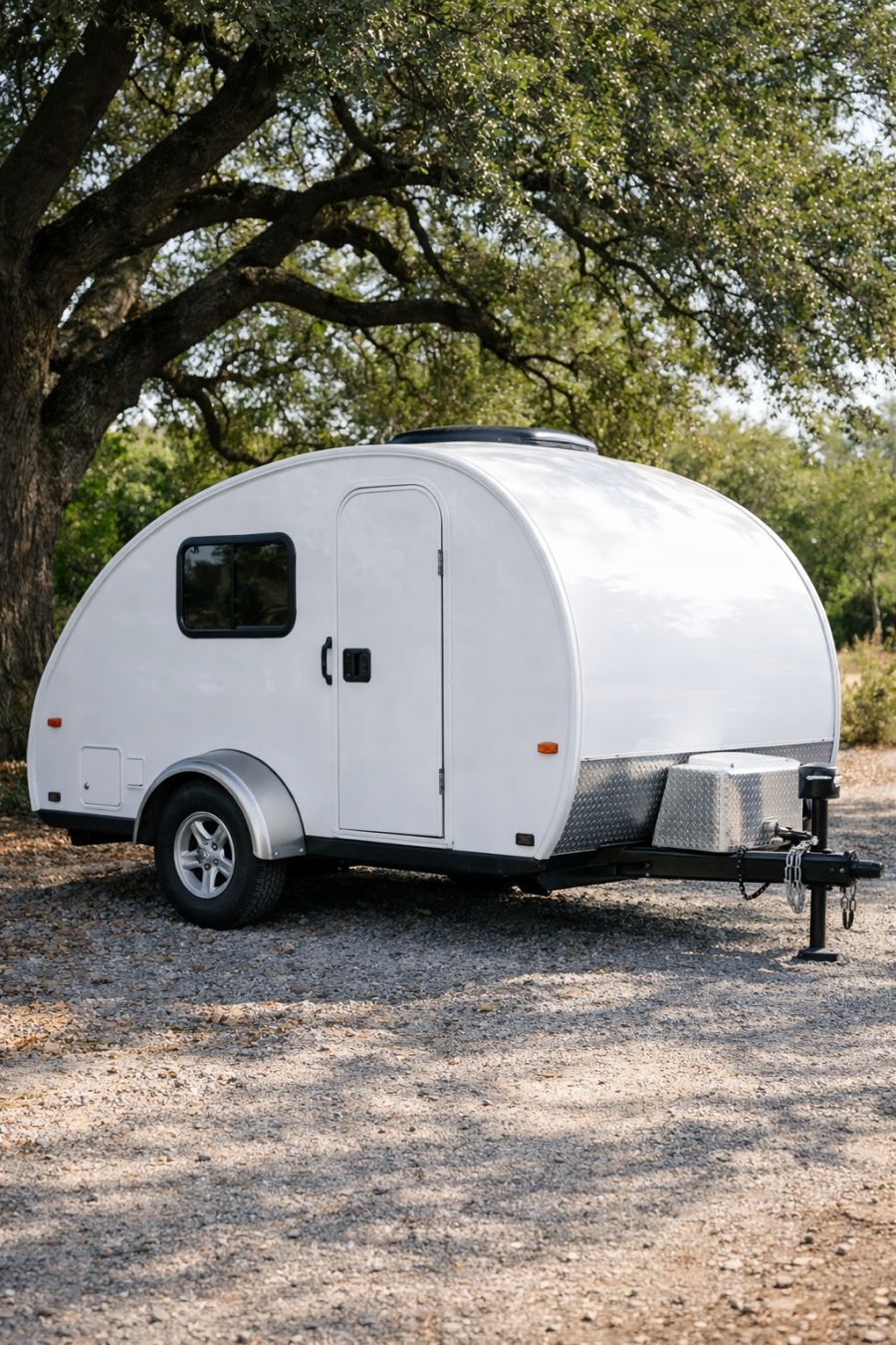 Looks like a basic white RV camper. Inside reveals a dramatically ...