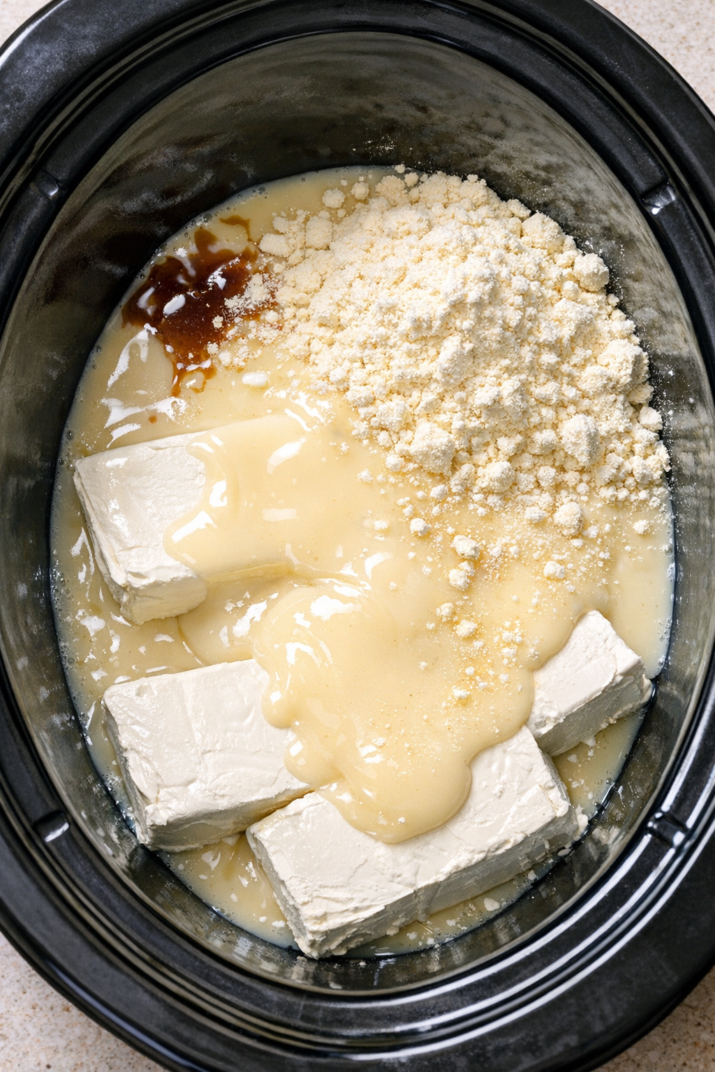 Condensed milk and pudding mix added to cream cheese