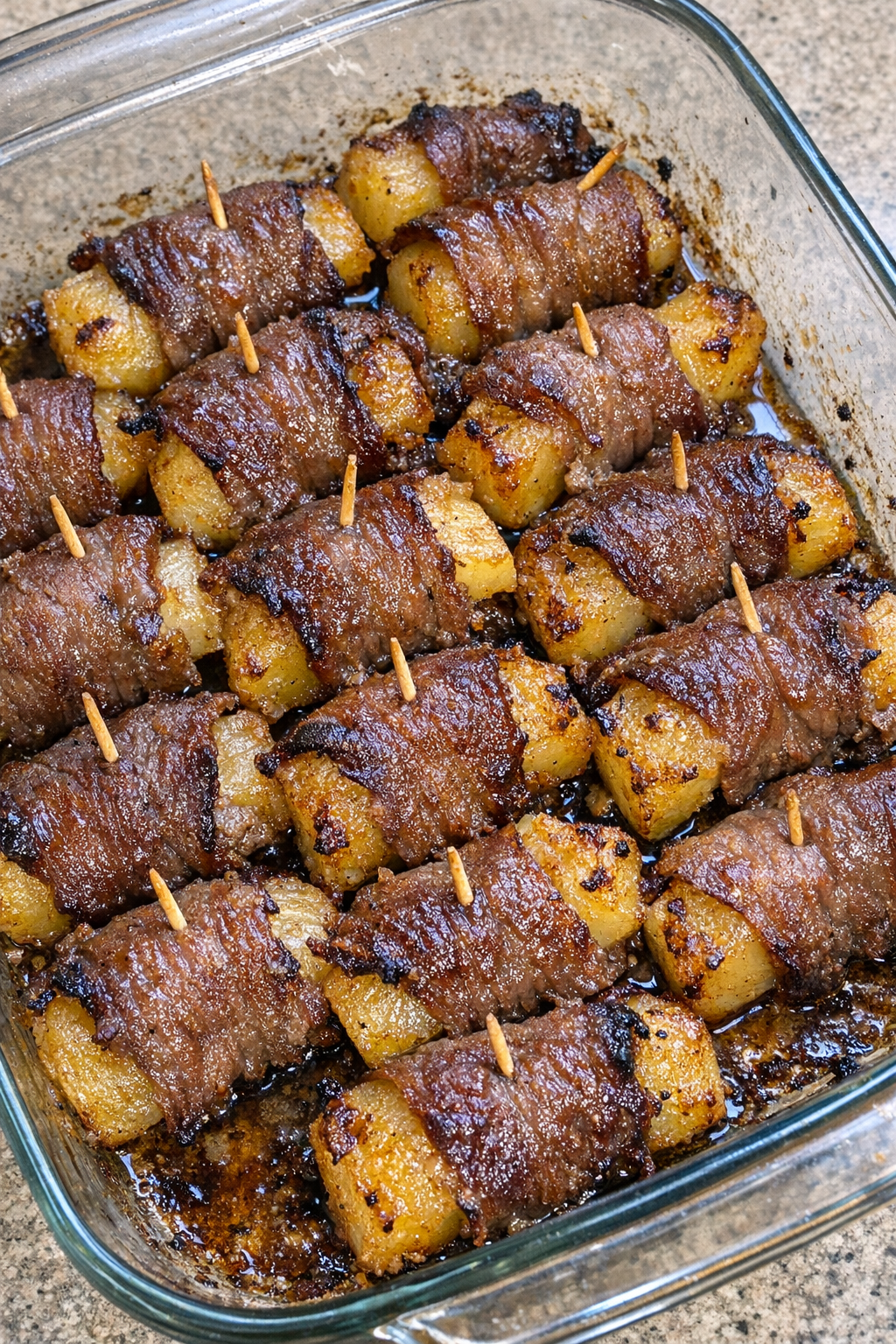 Oven baked beef pineapple bites ready to serve