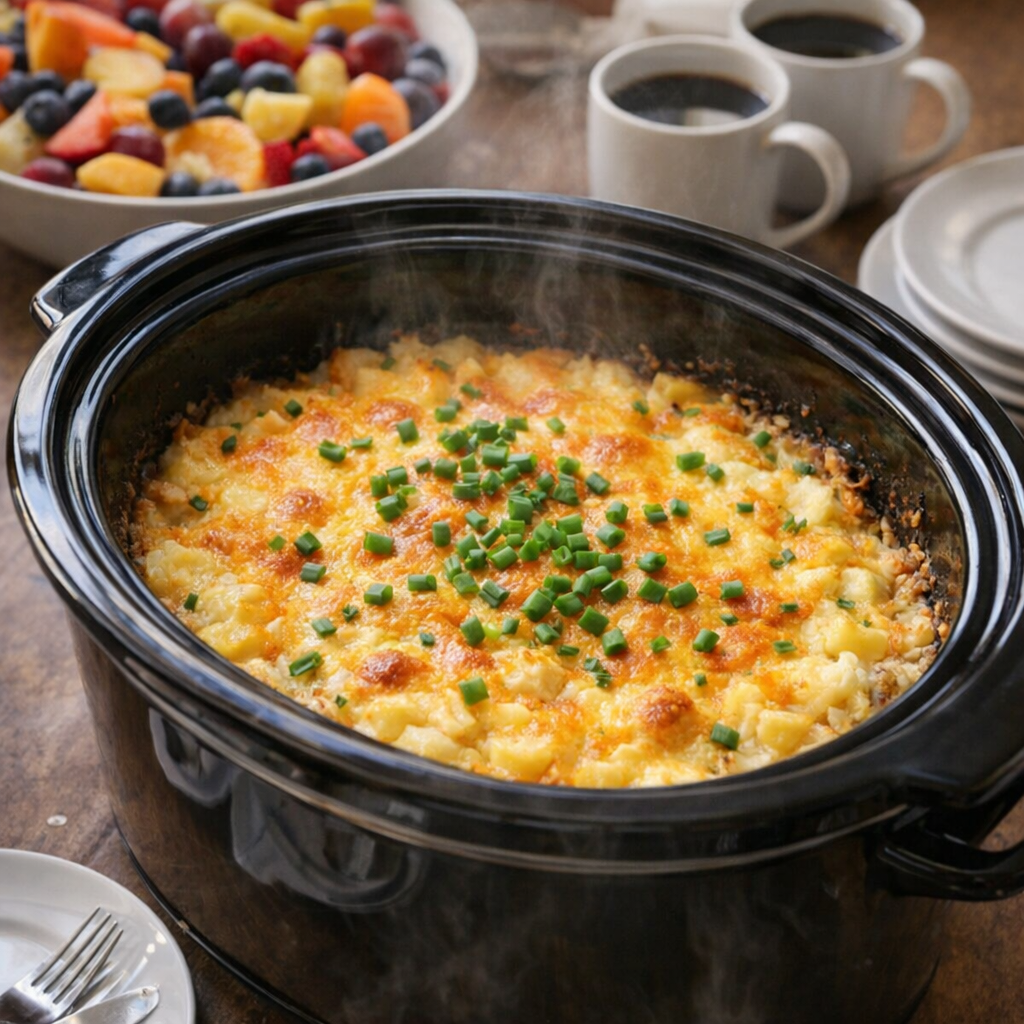 Slow cooker potato gratin served at brunch