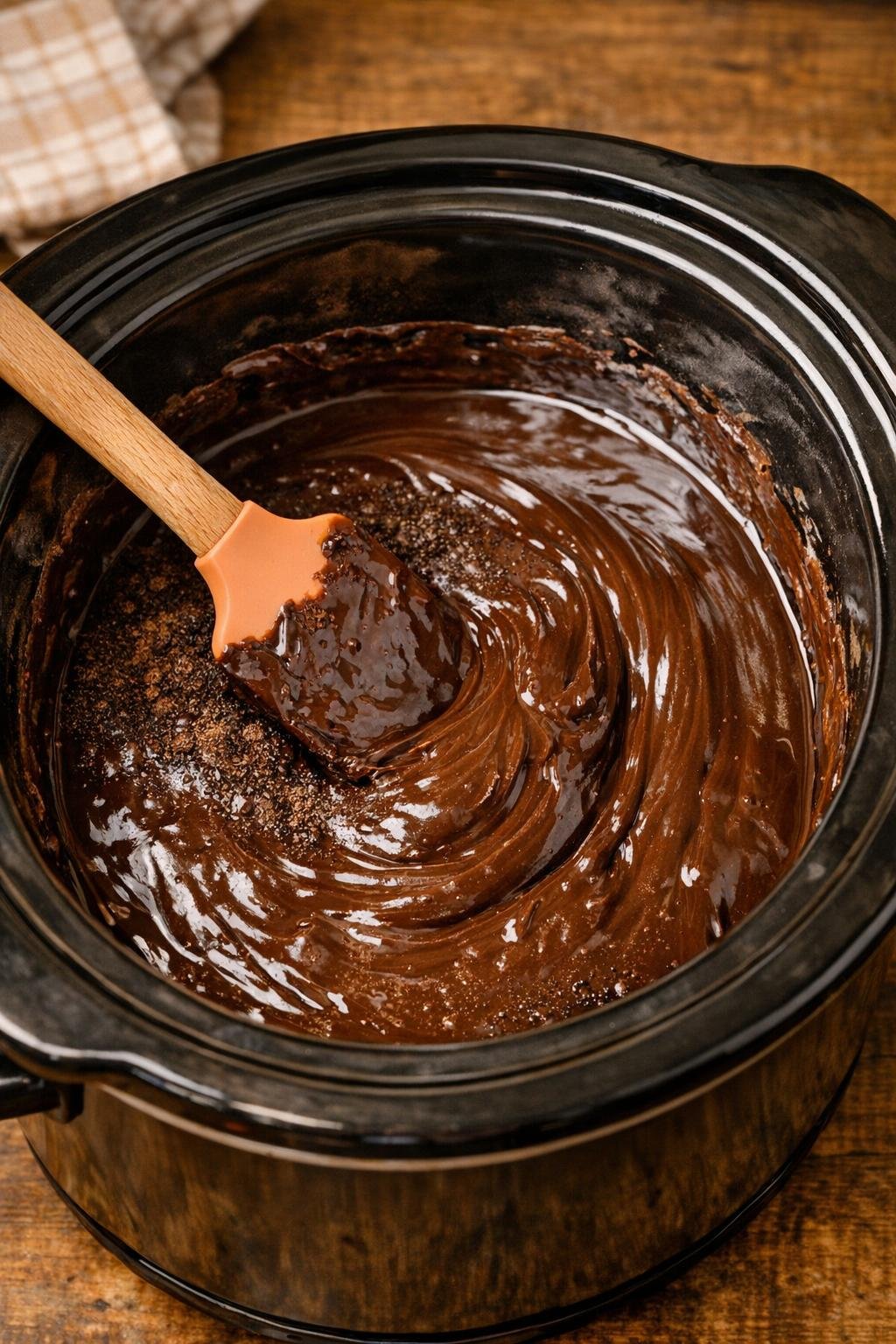 Gesmolten espressochocolade in een slowcooker