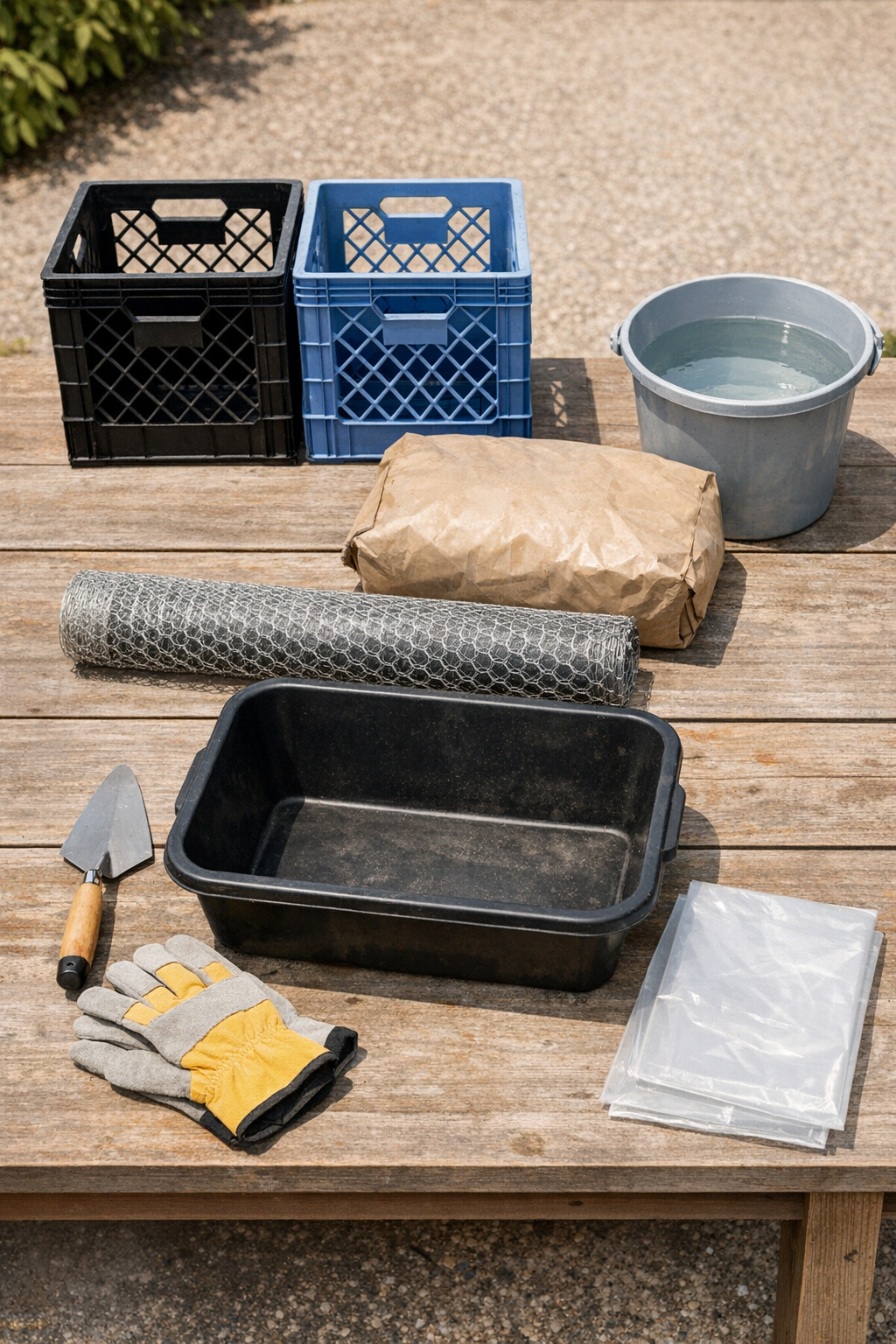Materials for making lattice landscape blocks laid out on a work surface