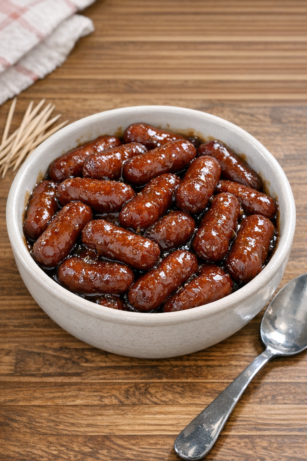 Finished apple butter beef smokies served warm in a bowl