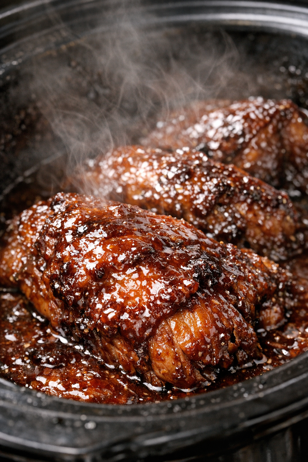 Slow cooker comfort dish with rich glazed sauce