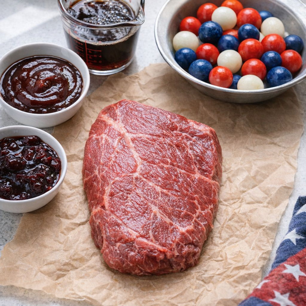 Ingredients gathered for slow cooker flat iron steak