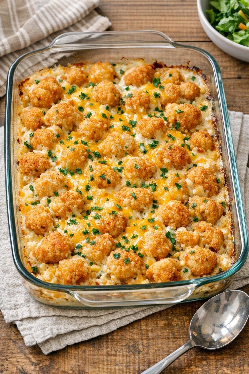 Finished baked popcorn chicken casserole