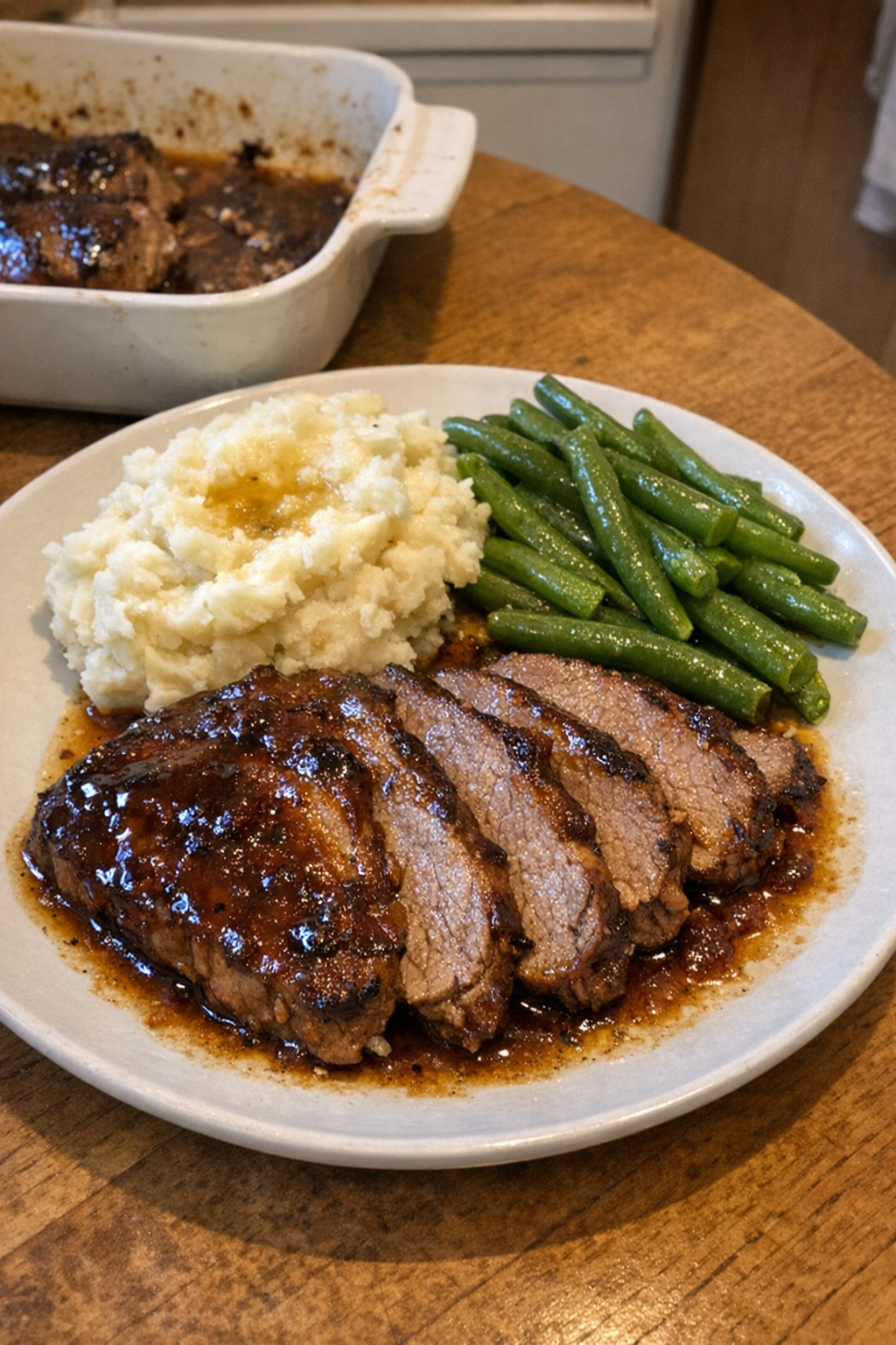 Finished apple butter glazed beef casserole