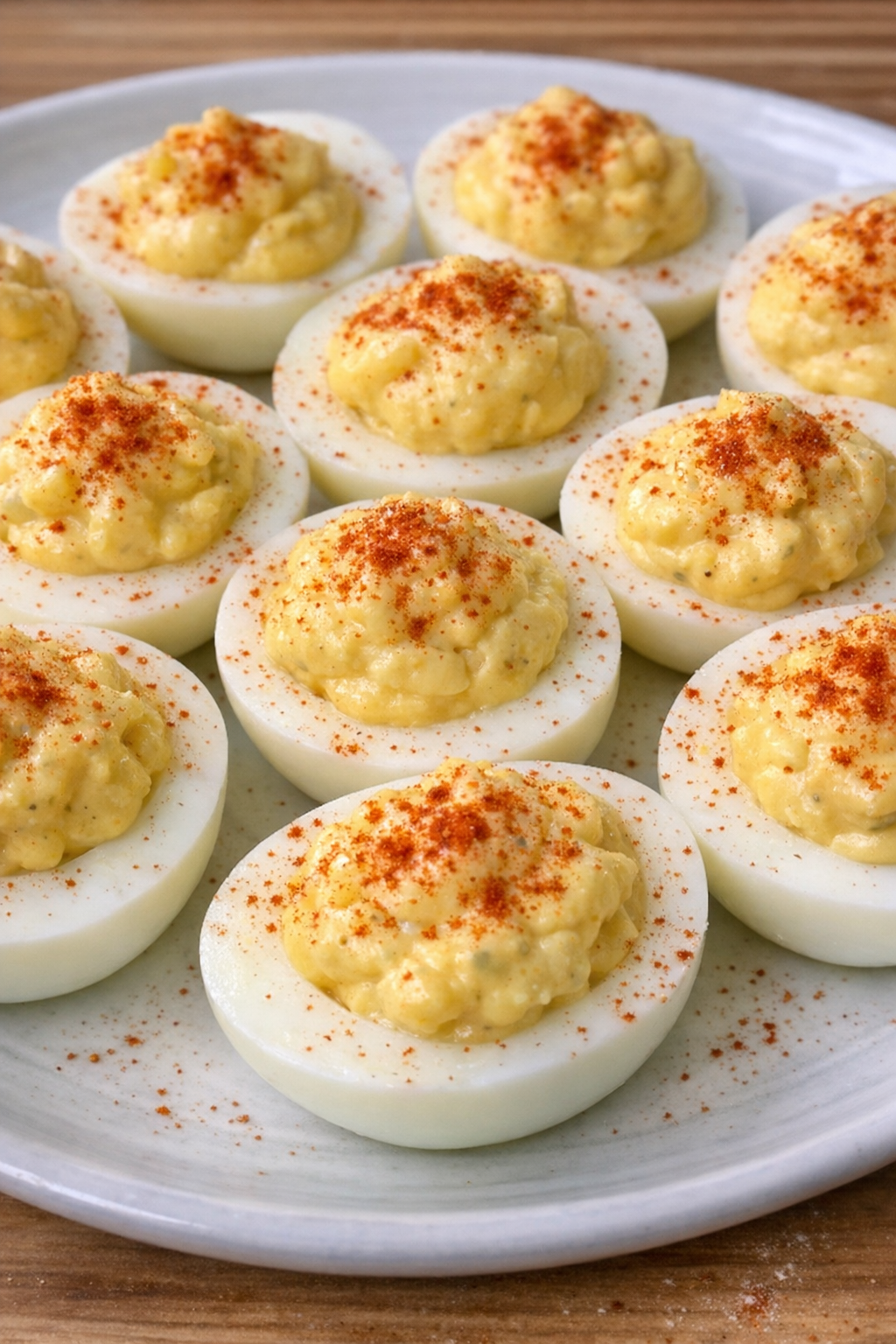 4-ingredient deviled eggs on a white ceramic plate