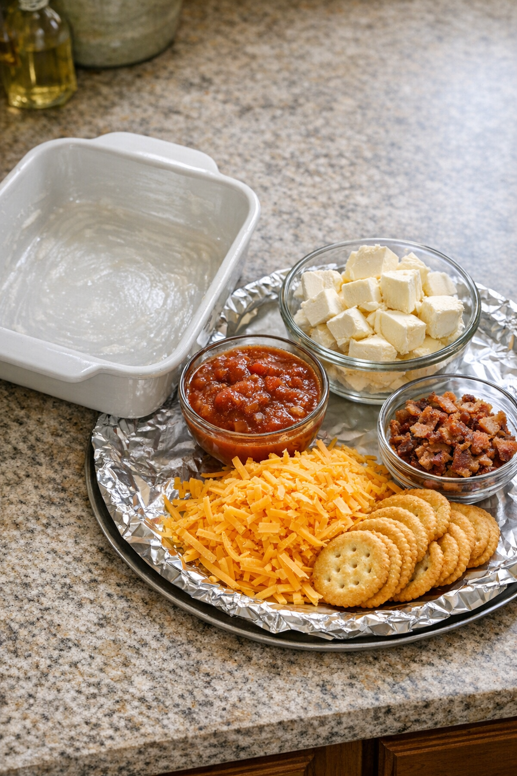 Prepared baking dish ready for the dip