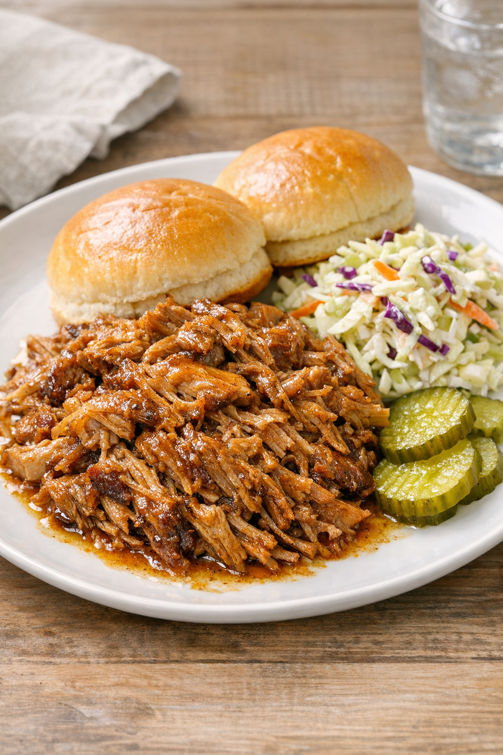 Finished shredded pork plated for serving