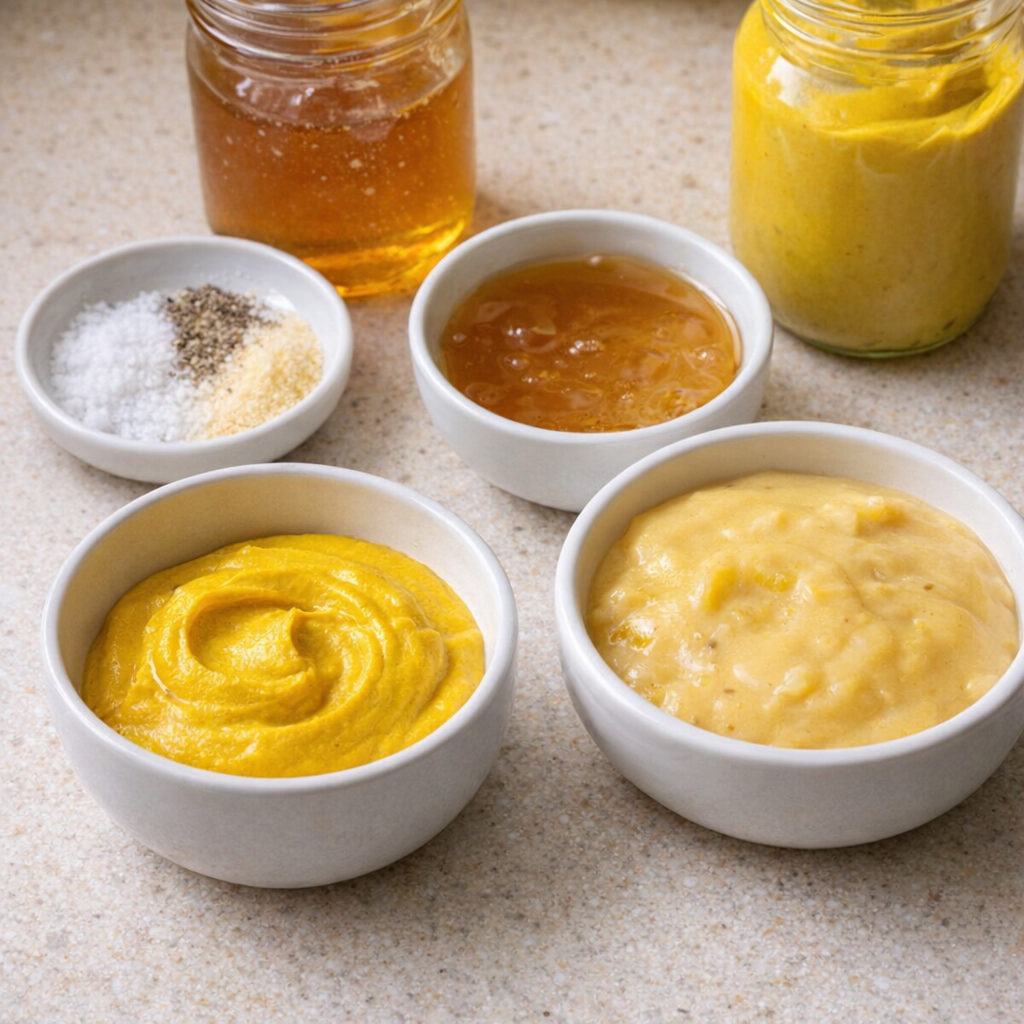 Pantry ingredients for sunny chops on counter