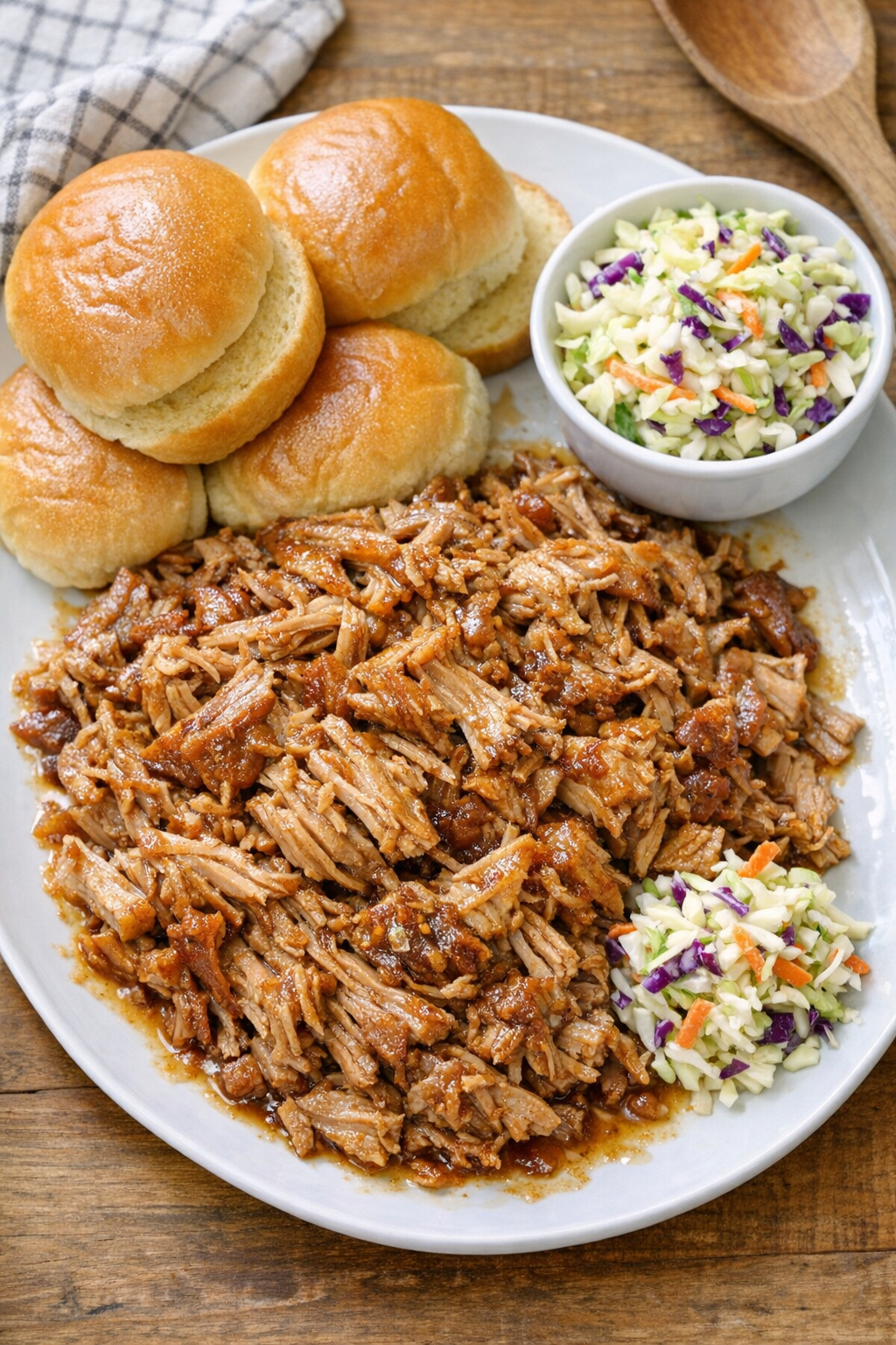 Finished pulled pork plated for serving