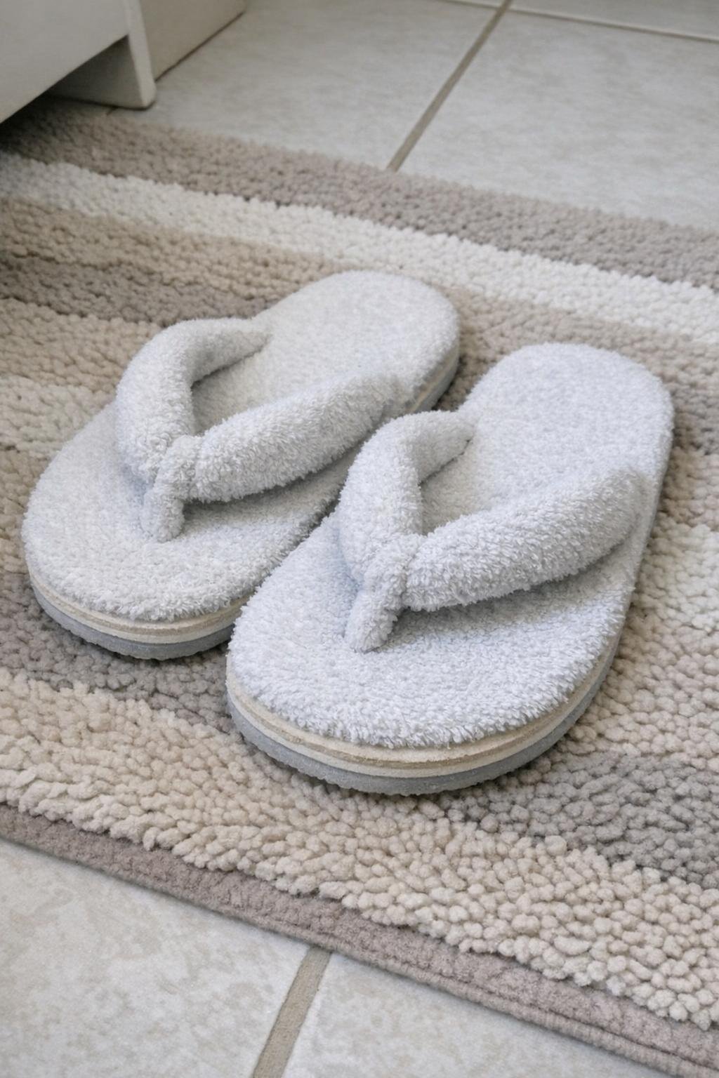 Homemade spa slippers covered in towel fabric