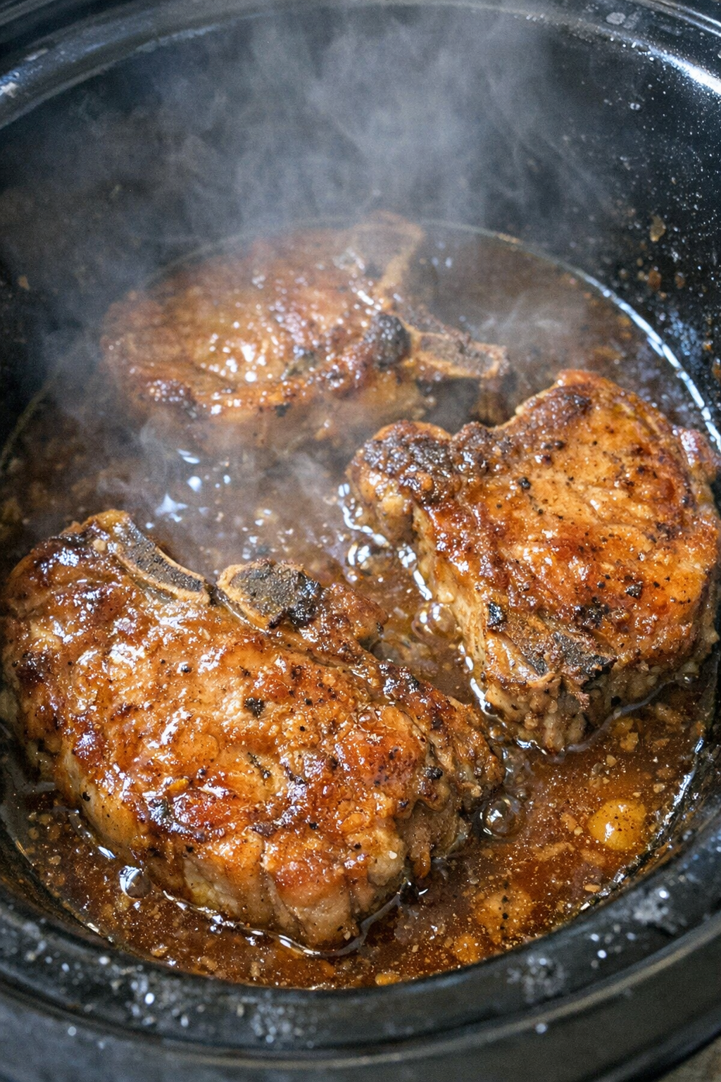 Glazed pork chops in a slow cooker