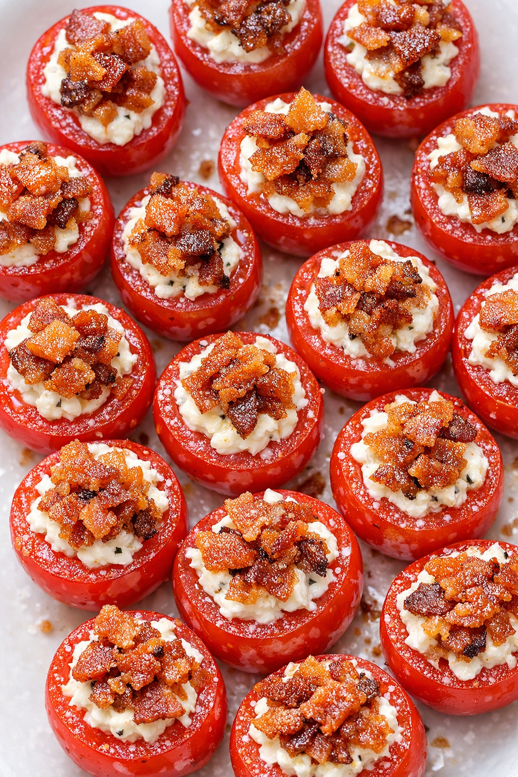 Finished bacon tomato bites with creamy filling and bacon
