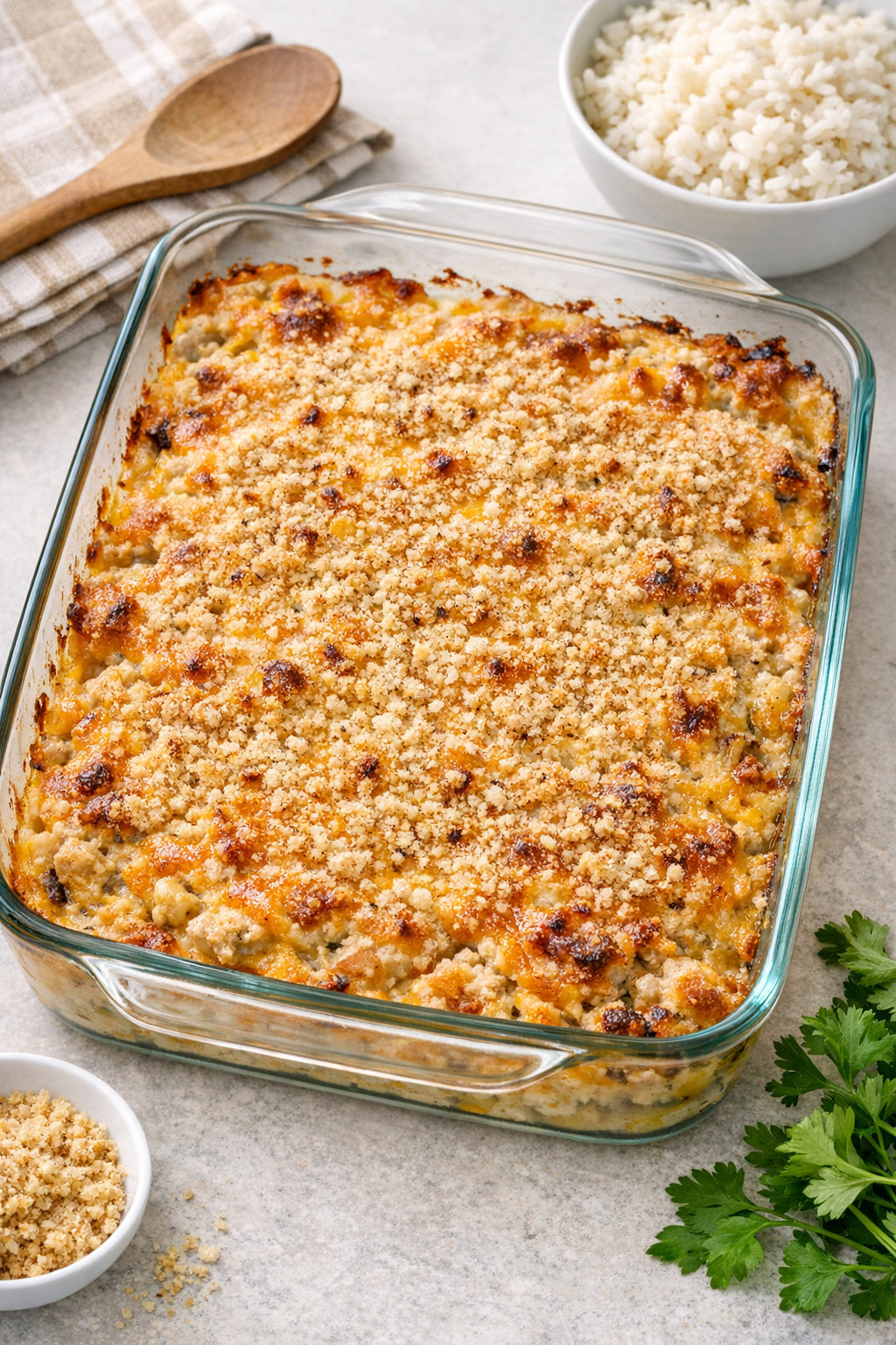 Finished baked ground chicken casserole