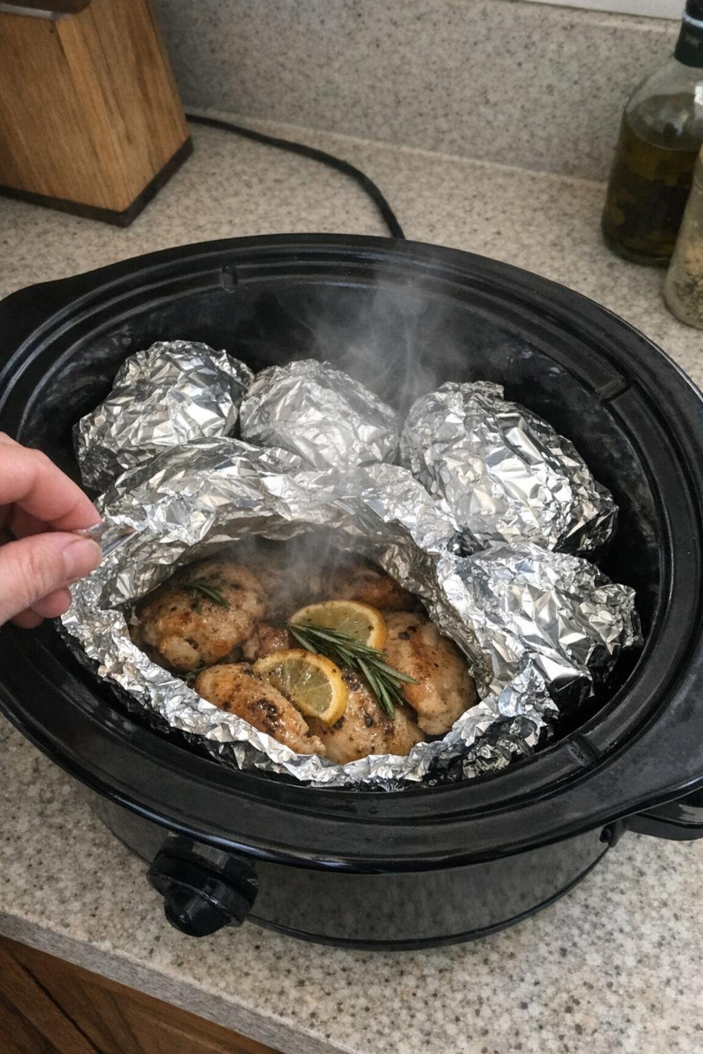 Foil-wrapped garlic butter chicken thighs with rosemary