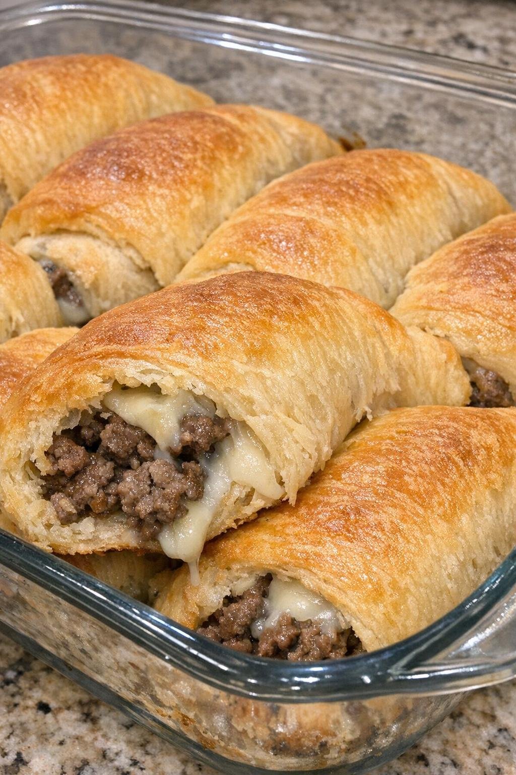 Oven baked beef crescent turnovers fresh from the oven