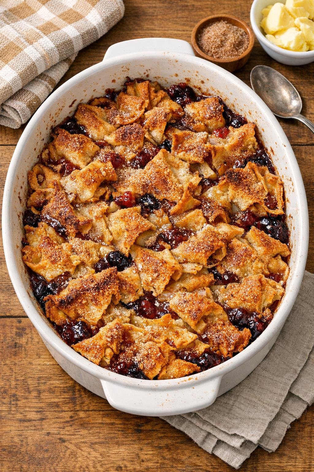Finished baked pie crust dessert in casserole dish
