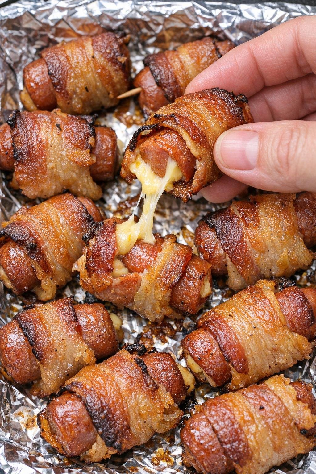 Low carb 4-ingredient hot dog sterling bites on a foil tray