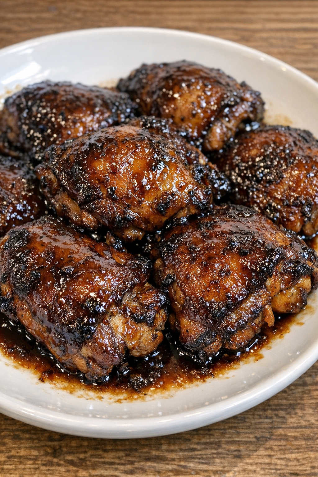 Slow cooker sweet molasses chicken on a white plate