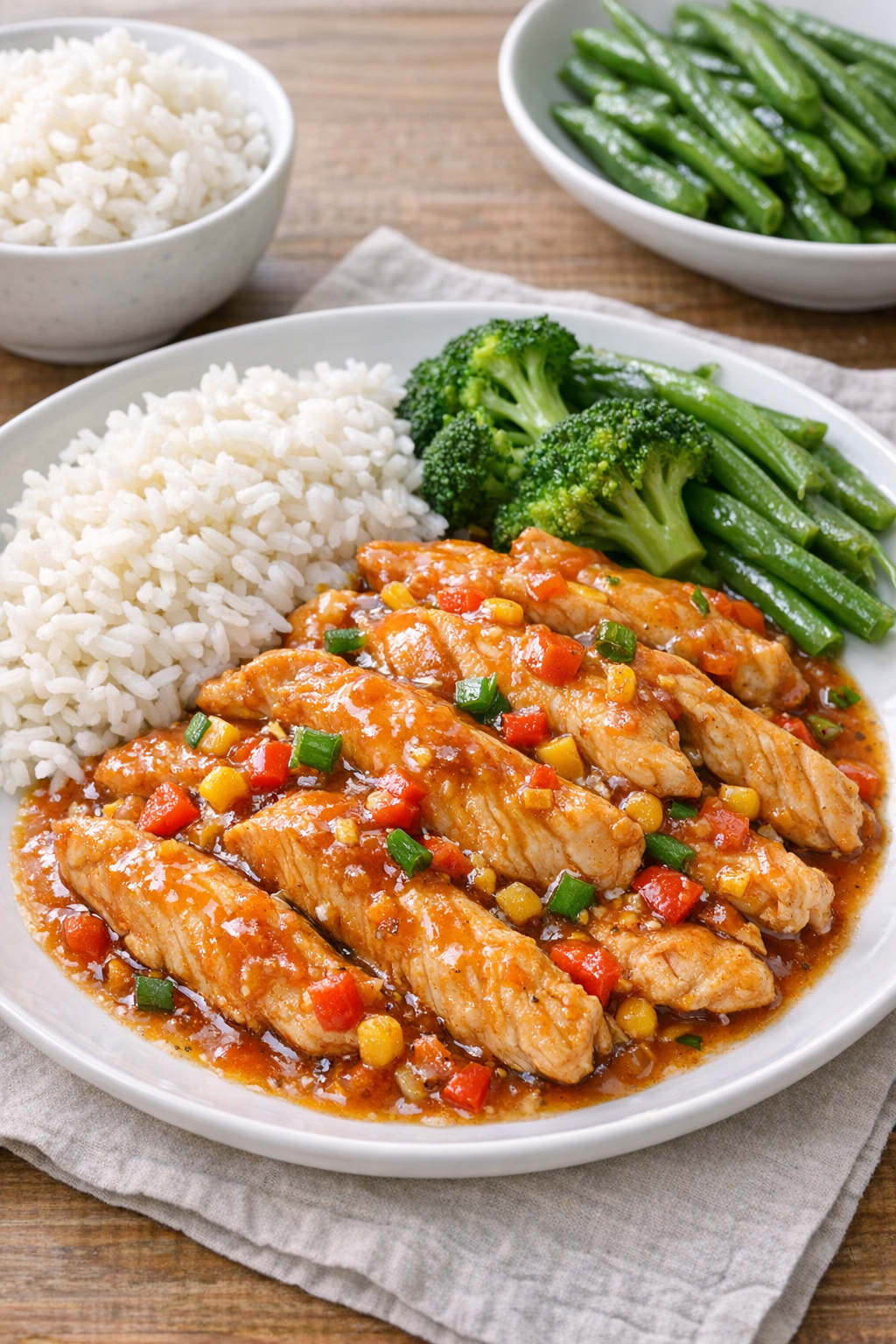 Finished slow cooker chicken plated with sauce