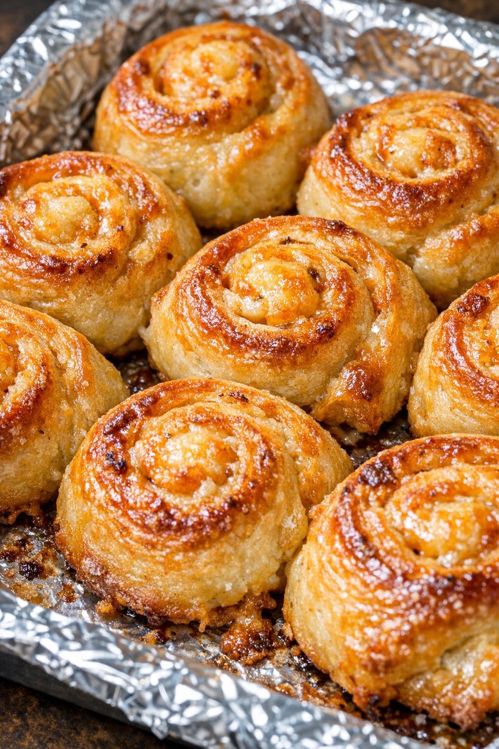 Southern cheesy lunchroom pinwheels baked until golden on a foil-lined tray