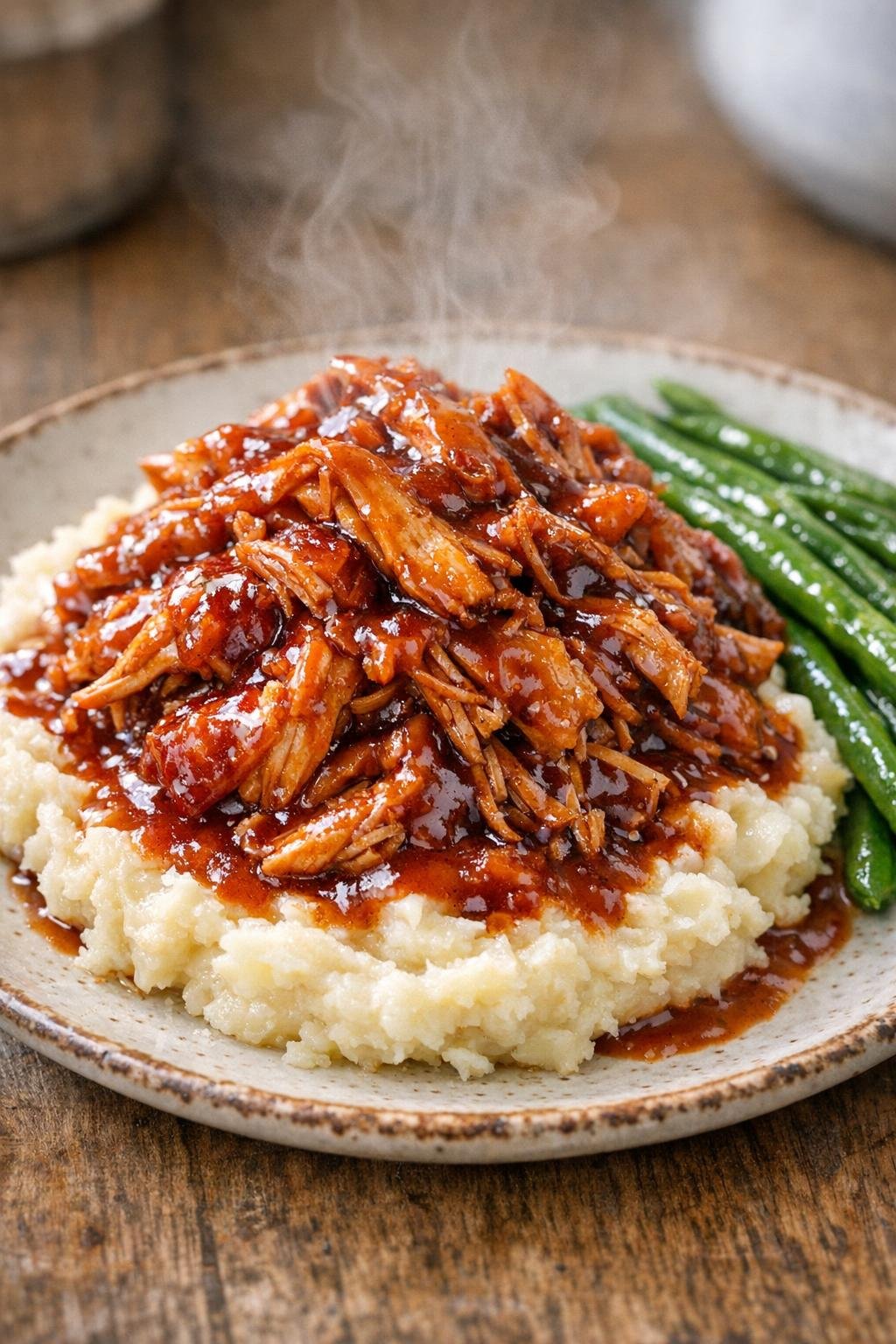 Geserveerd met geraspte kip en aardappelpuree.