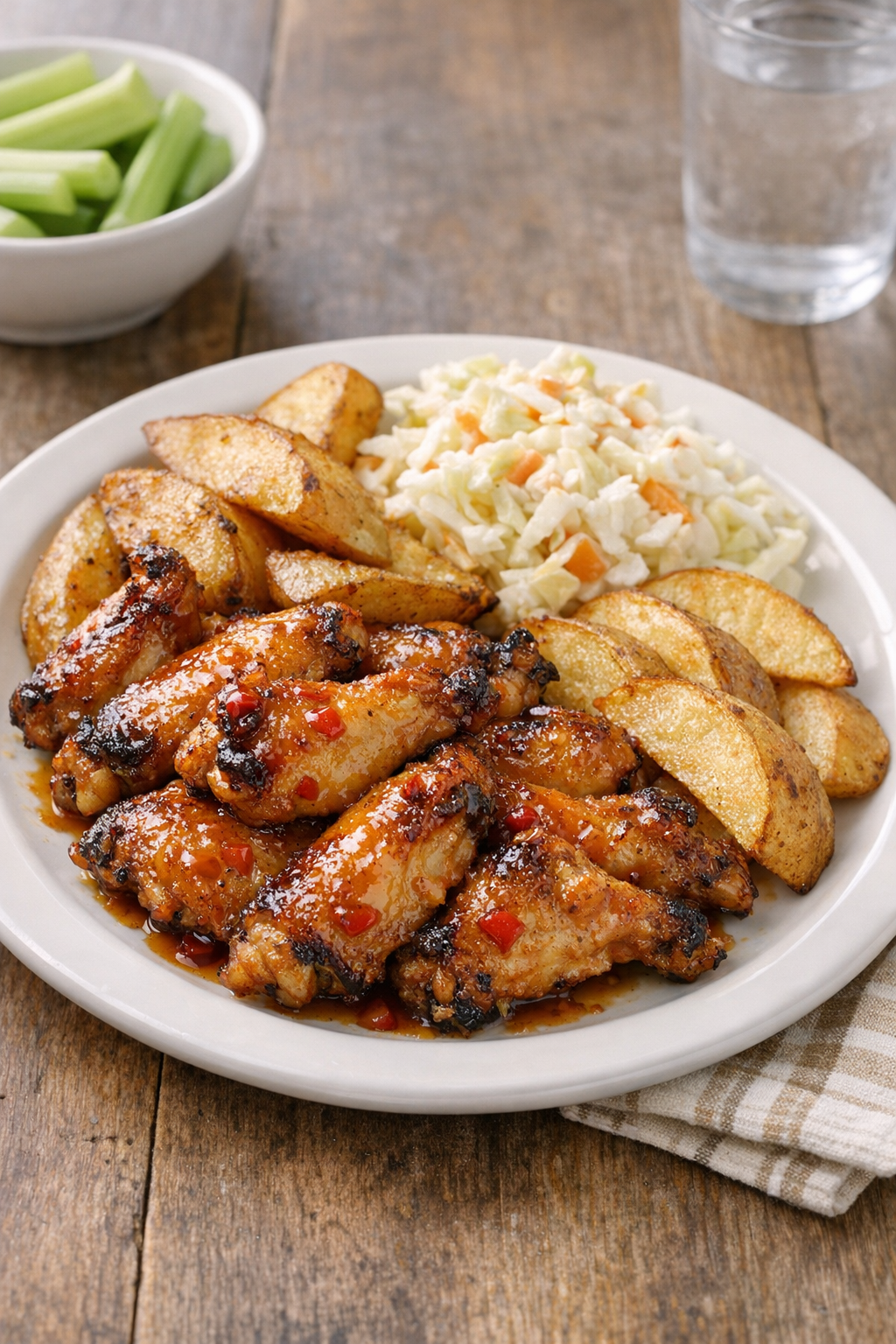 Baked retro diner wings glazed and plated