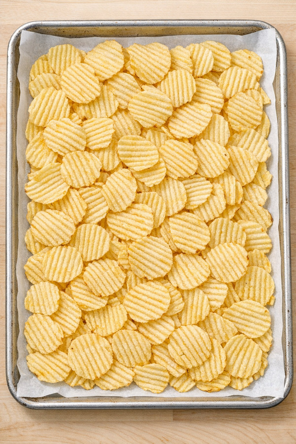 Prepared sheet pan with potato chips