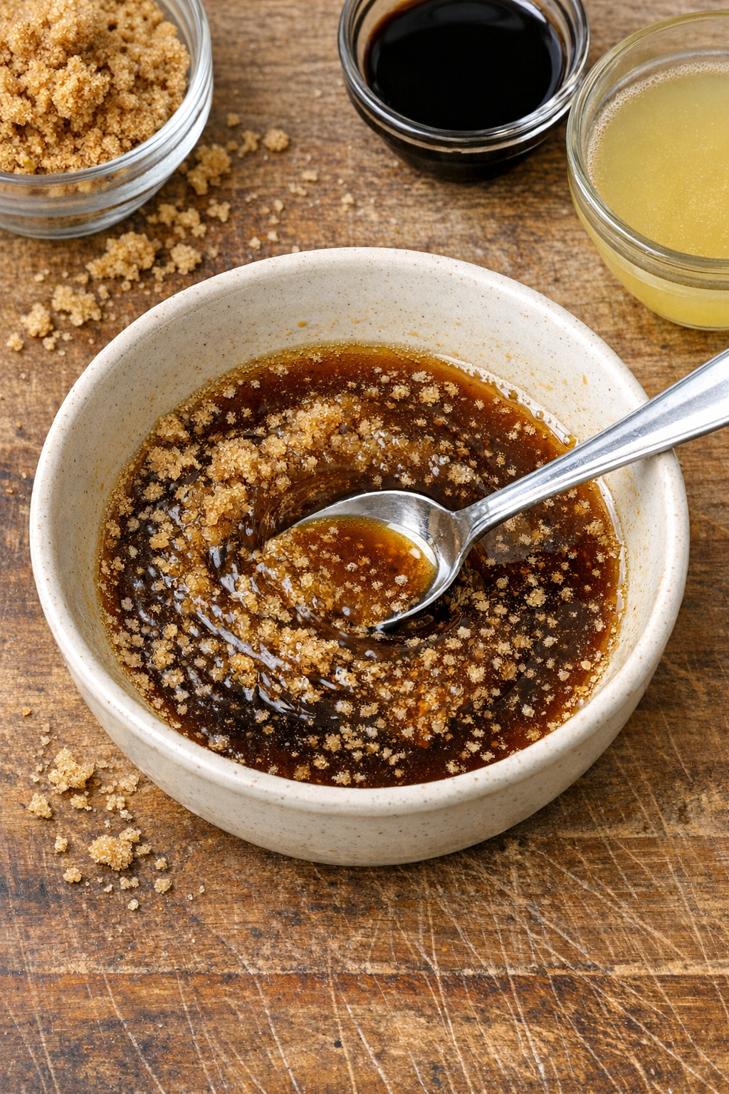 Sauce being mixed in a small bowl