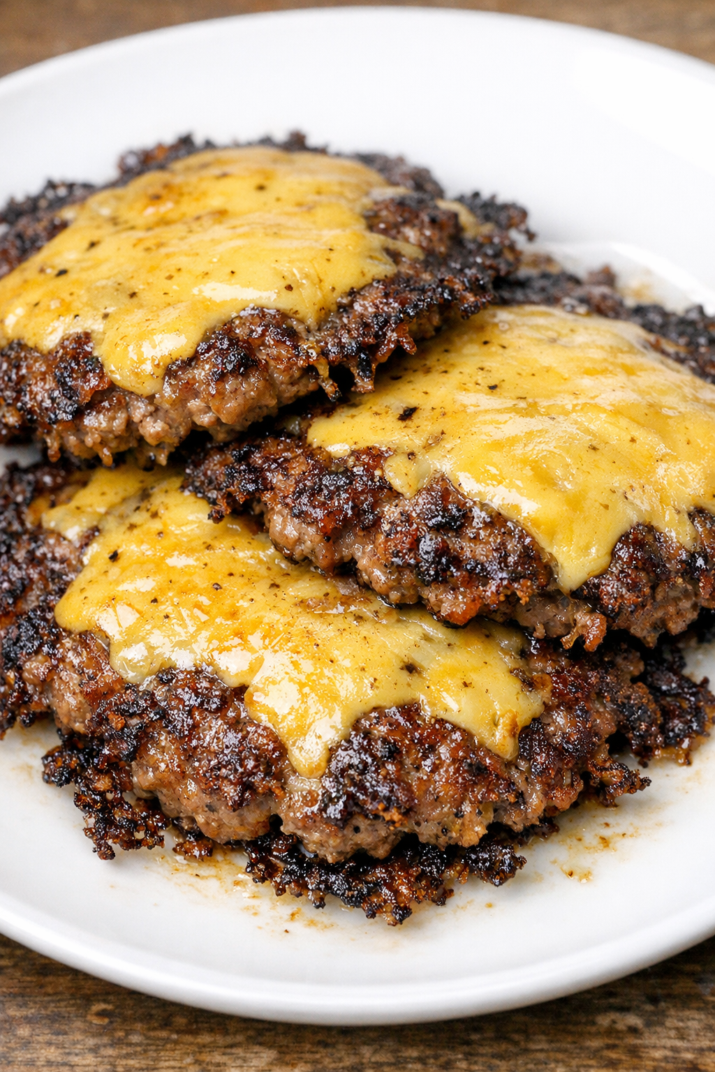Low carb 3-ingredient smash burger patties on a white plate
