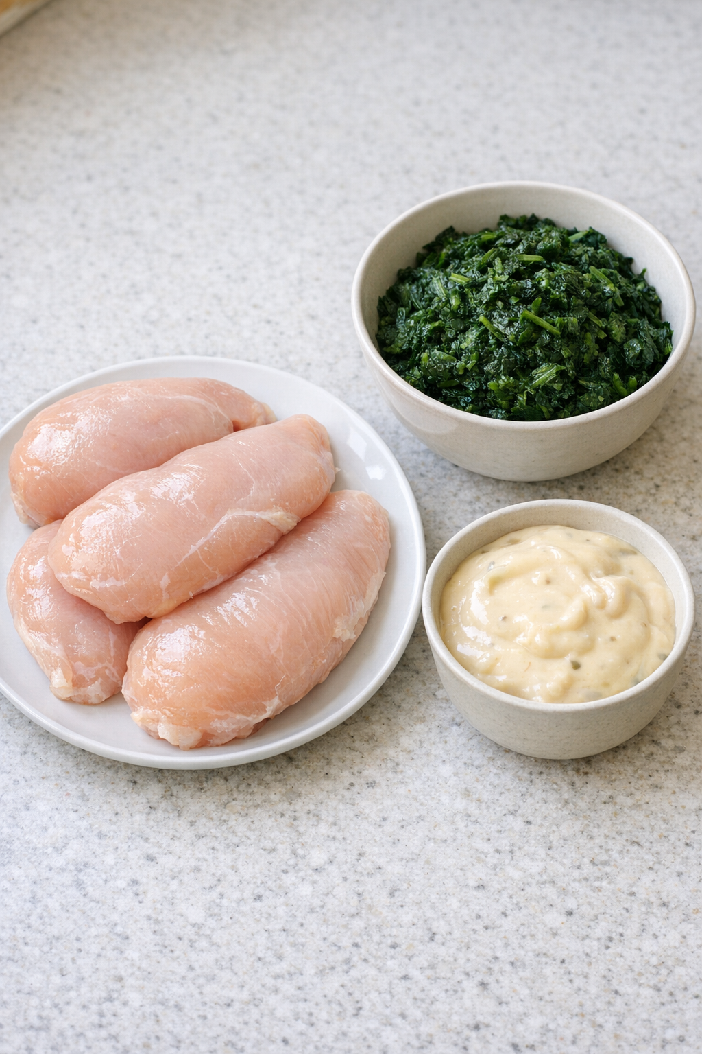 Chicken breasts, spinach, and cream soup ingredients