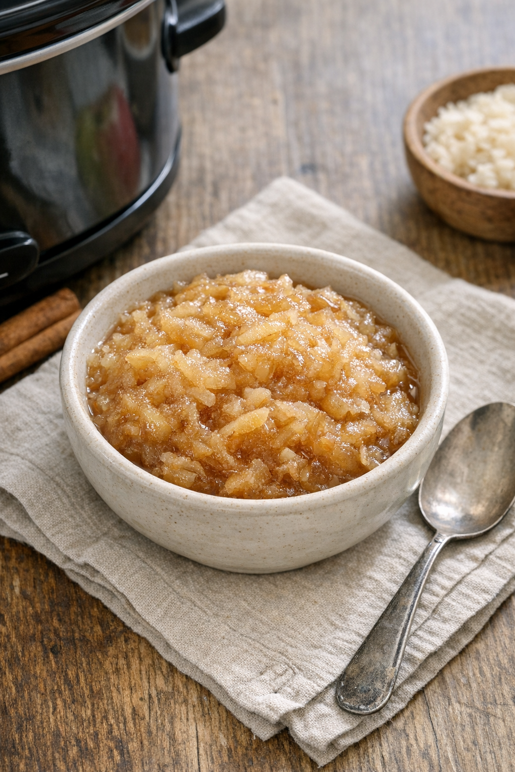 Finished slow cooker apple sweet in a serving bowl